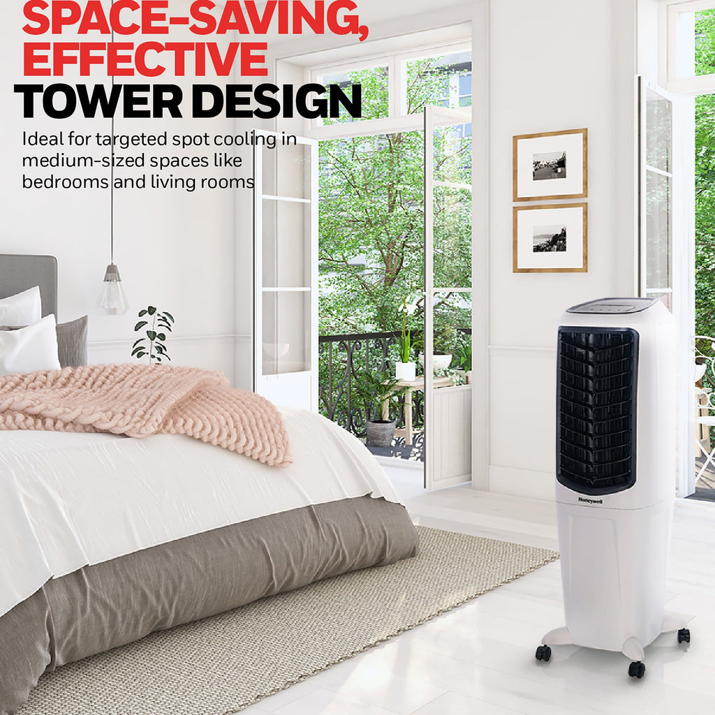 Honeywell Quiet, Low Energy, Compact Spot Fan & Humidifier, White Indoor Portable Evaporative Cooler