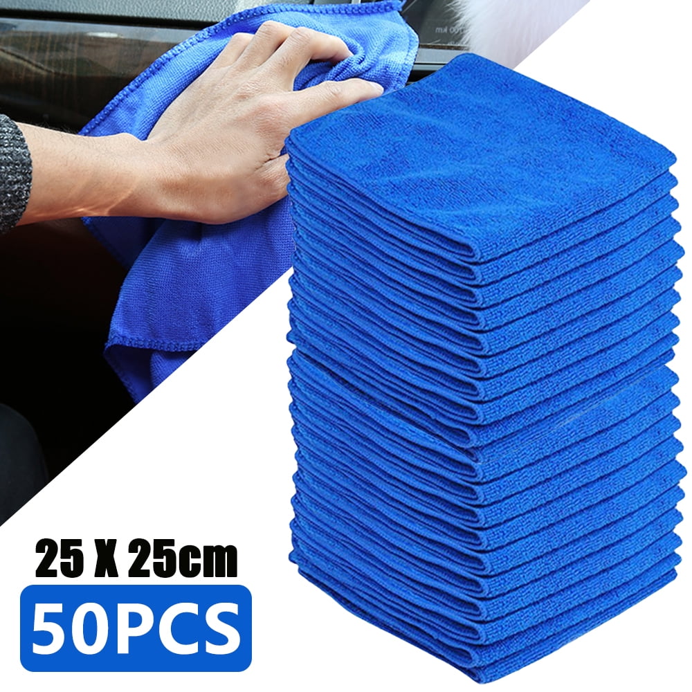 Willstar 50Pcs Microfiber Auto Cleaning Cloth Detailing Soft Wash Towel for Car Detailing Duster-Blue(9.75"*9.75")
