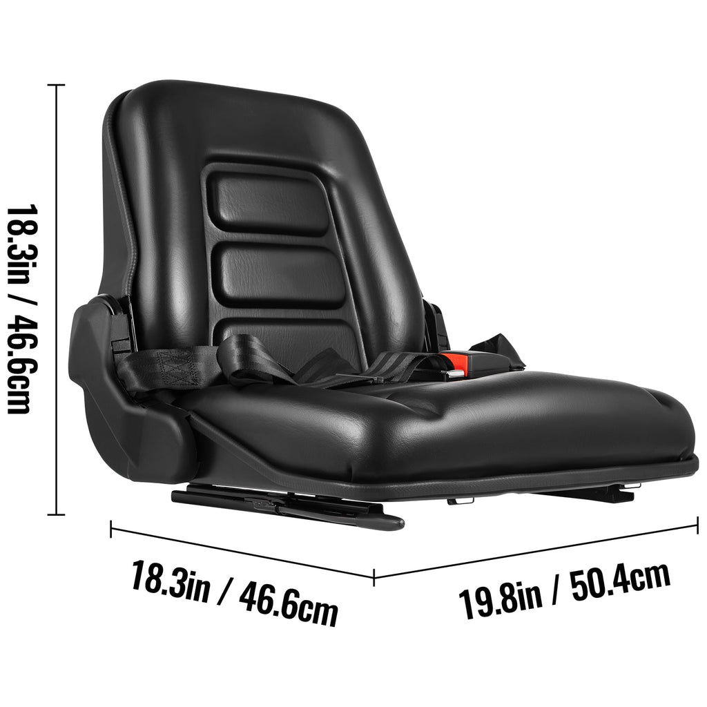 BENTISM Forklift Seat Mower Seat Universal PVC High Back Tractor Seat w/ Seat Belt