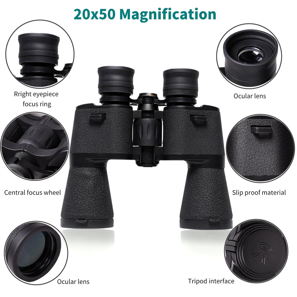 VAVSEA Binoculars, 20x50 Binoculars for Adults, Compact HD High Powered Binoculars with Low Night Vision 28mm Large Field Binoculars with BAK4 Prism FMC Lens for Hunting Bird Watching Sports