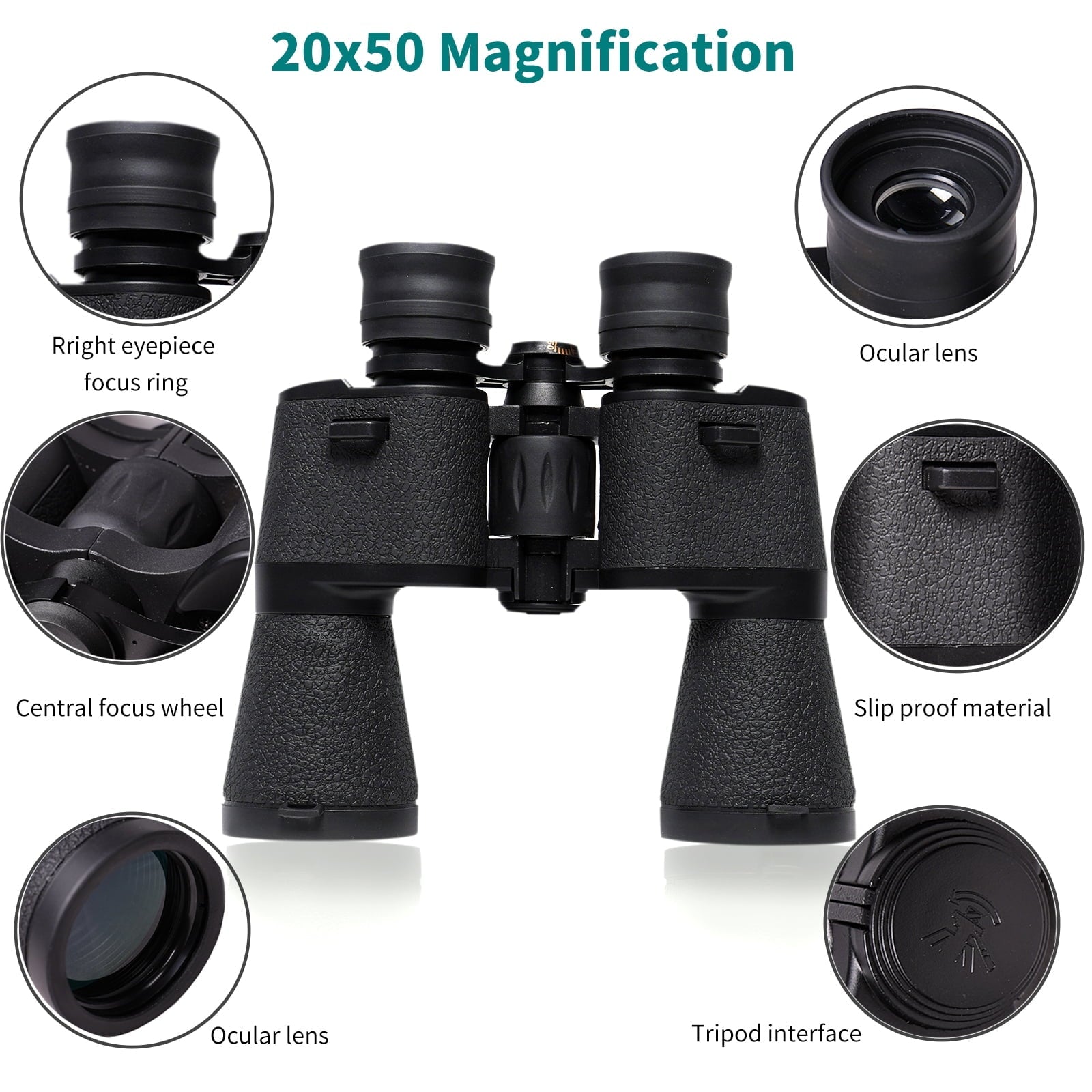 VAVSEA Binoculars, 20x50 Binoculars for Adults, Compact HD High Powered Binoculars with Low Night Vision 28mm Large Field Binoculars with BAK4 Prism FMC Lens for Hunting Bird Watching Sports