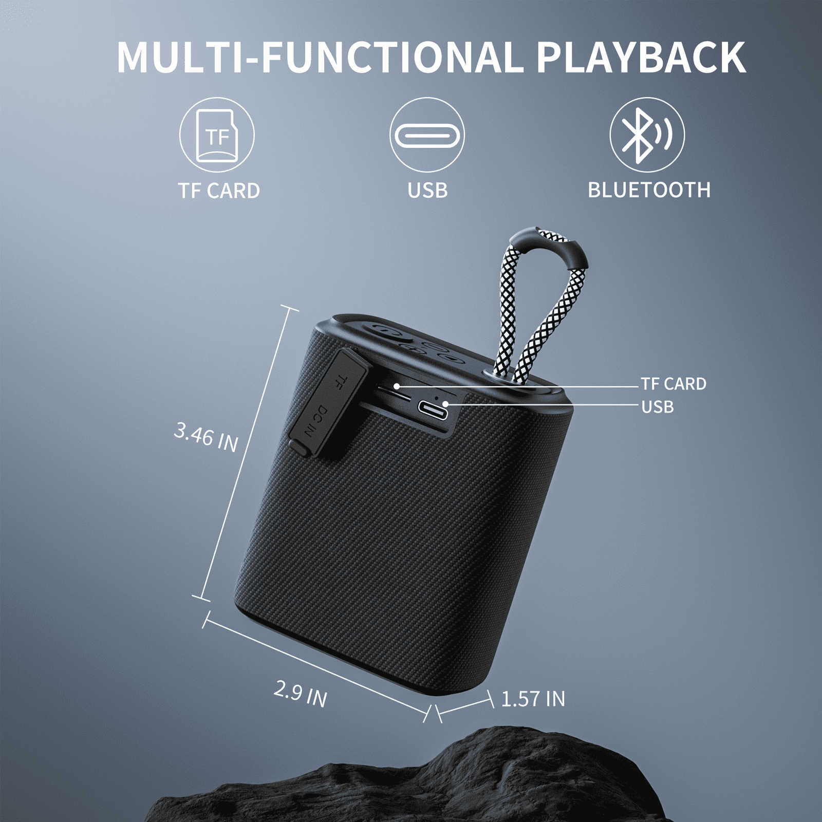 Portable IPX7 Waterproof Bluetooth Speaker, Shower Speaker FM Radio with HD Sound,Outdoor Speaker, TF Card SD Aux, 8H Playtime, True Wireless Stereo,Black