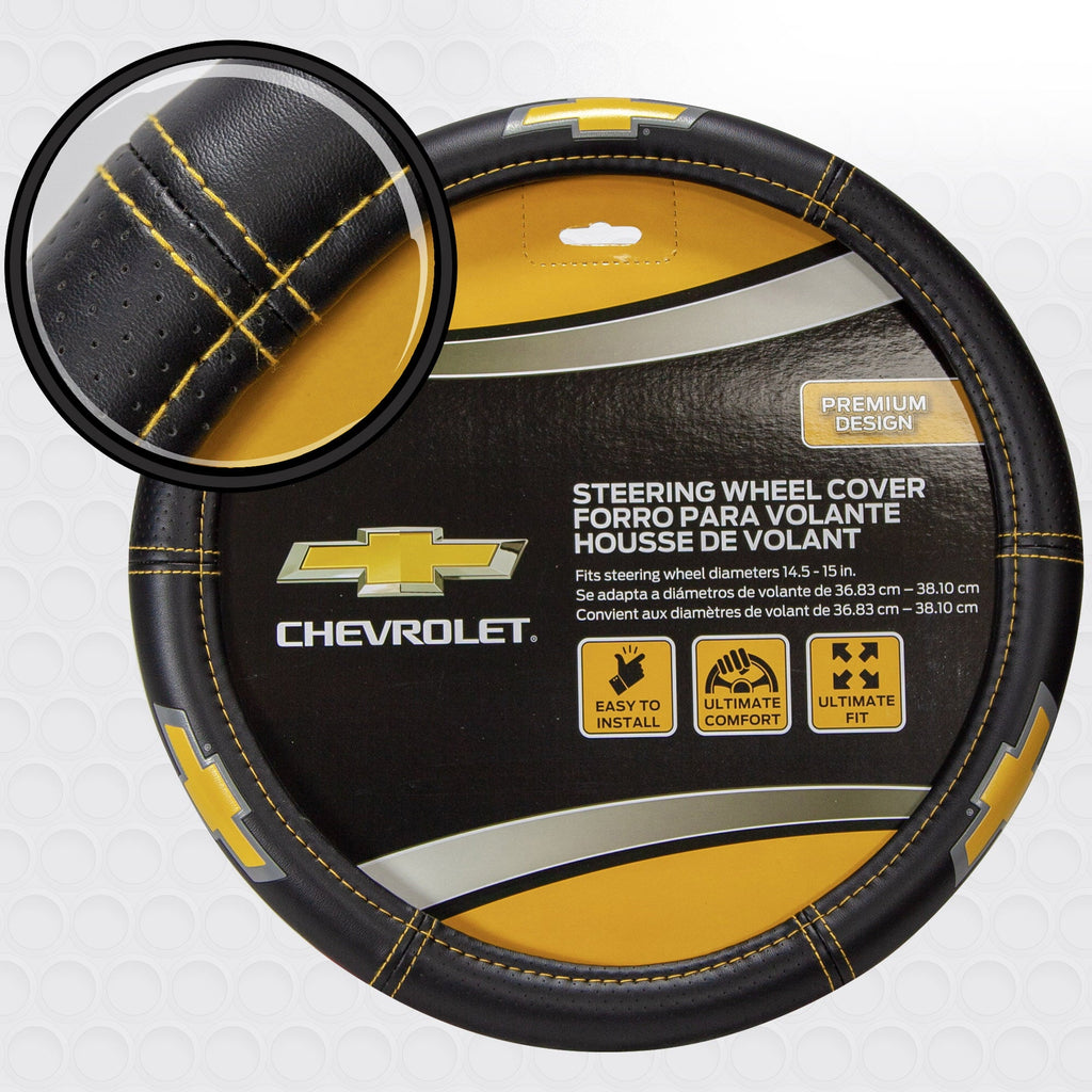 Plasticolor Chevy Deluxe Series Universal Steering Wheel Cover, Black & Yellow, 1 Pc, 1 lb