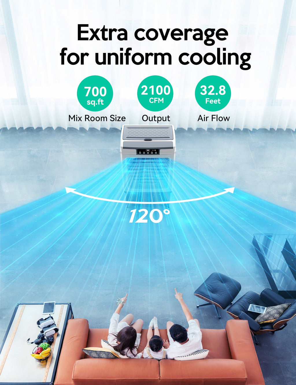 Evaporative Cooler, 2100CFM Air Cooler, 120°Oscillation Swamp Cooler with Remote Control, 24H Timer, 3 Wind Speeds for Outdoor Indoor Use, 7.9Gallon