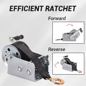 Dawot Boat Trailer Winch Hand Winch 2500lbs Heavy Duty Hook with 23ft Black Polyester Strap, Two Way Ratchet Portable Manual Winch for Trailers ATV UTV Boat Marine