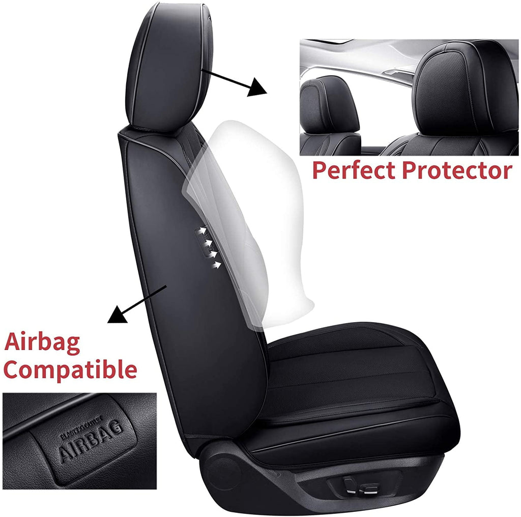 Coverado Front Seat Covers 6 Pieces, Waterproof Nappa Leather Car Seat Protectors Auto Interior, Universal Fit for Most Sedans SUV Pick-up Truck, Black