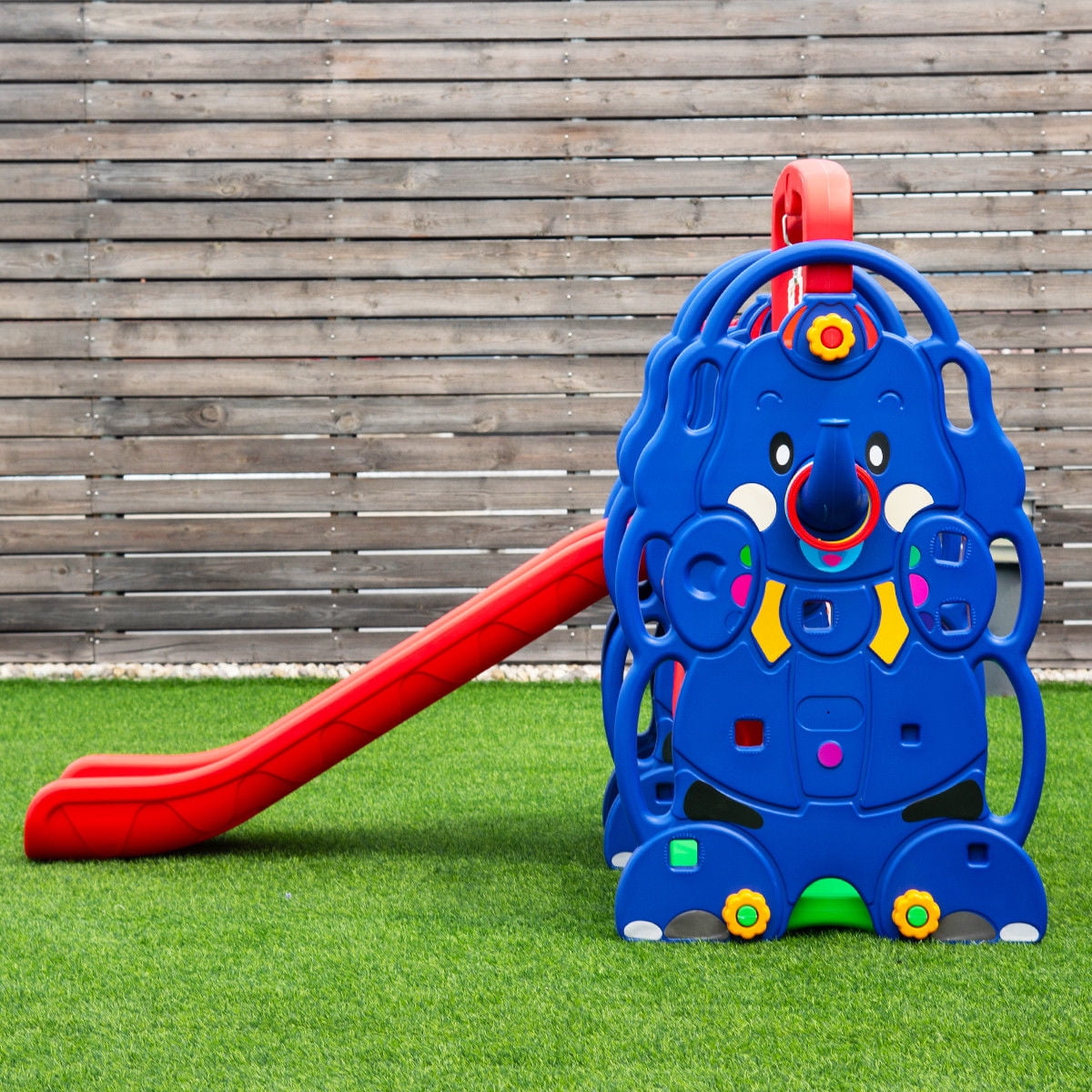 Costway 3 in 1 Junior Children Climber Slide Swing Seat Basketball Hoop Playset Backyard