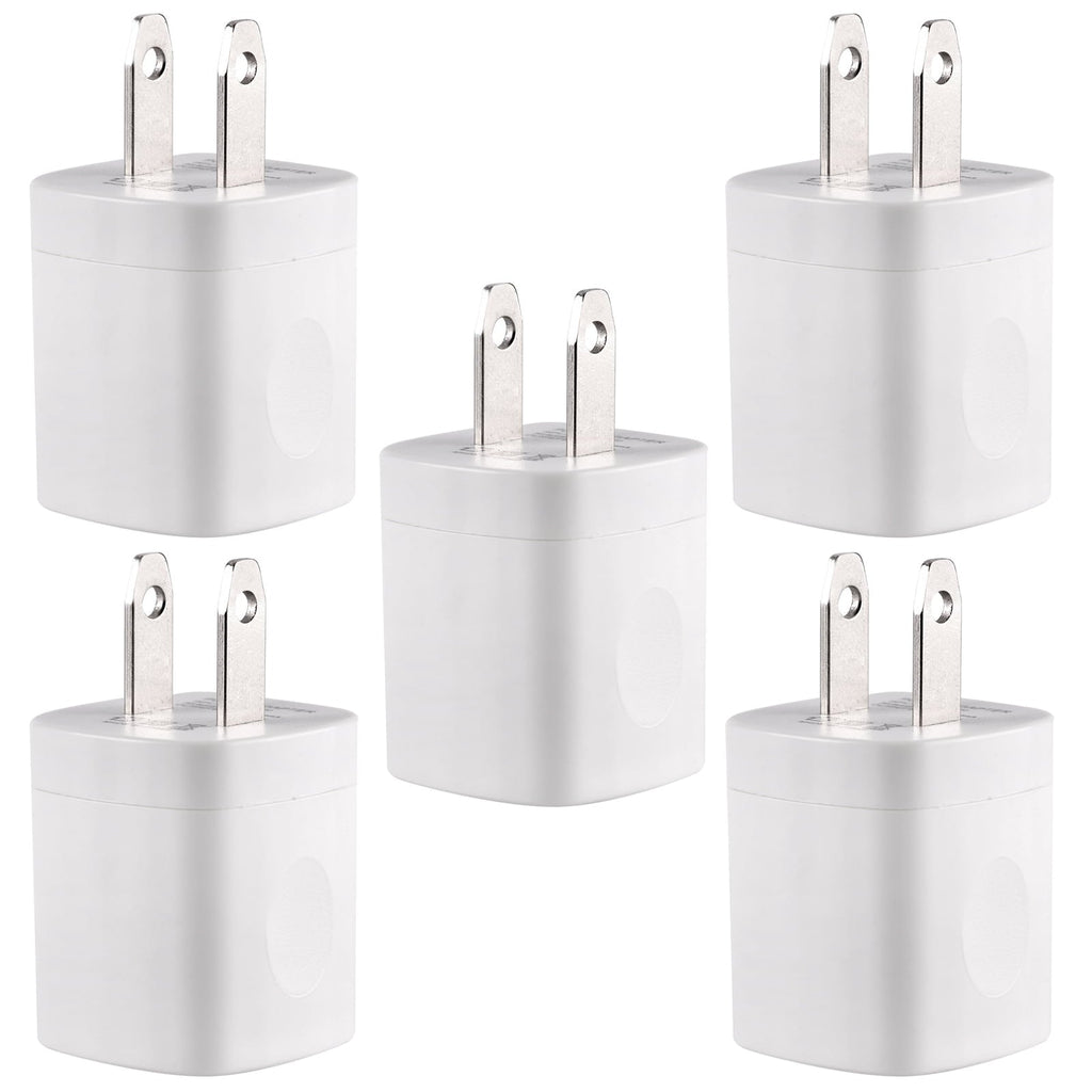 USB Wall Charger Adapter 1A/5V 5-Pack Travel USB Plug Charging Block Brick Charger Power Adapter Cube Compatible with iPhone XS/XS Max/X/8/7/6 Plus, Galaxy S9/S8/S8 Plus, Moto, Kindle, LG, HTC, Google