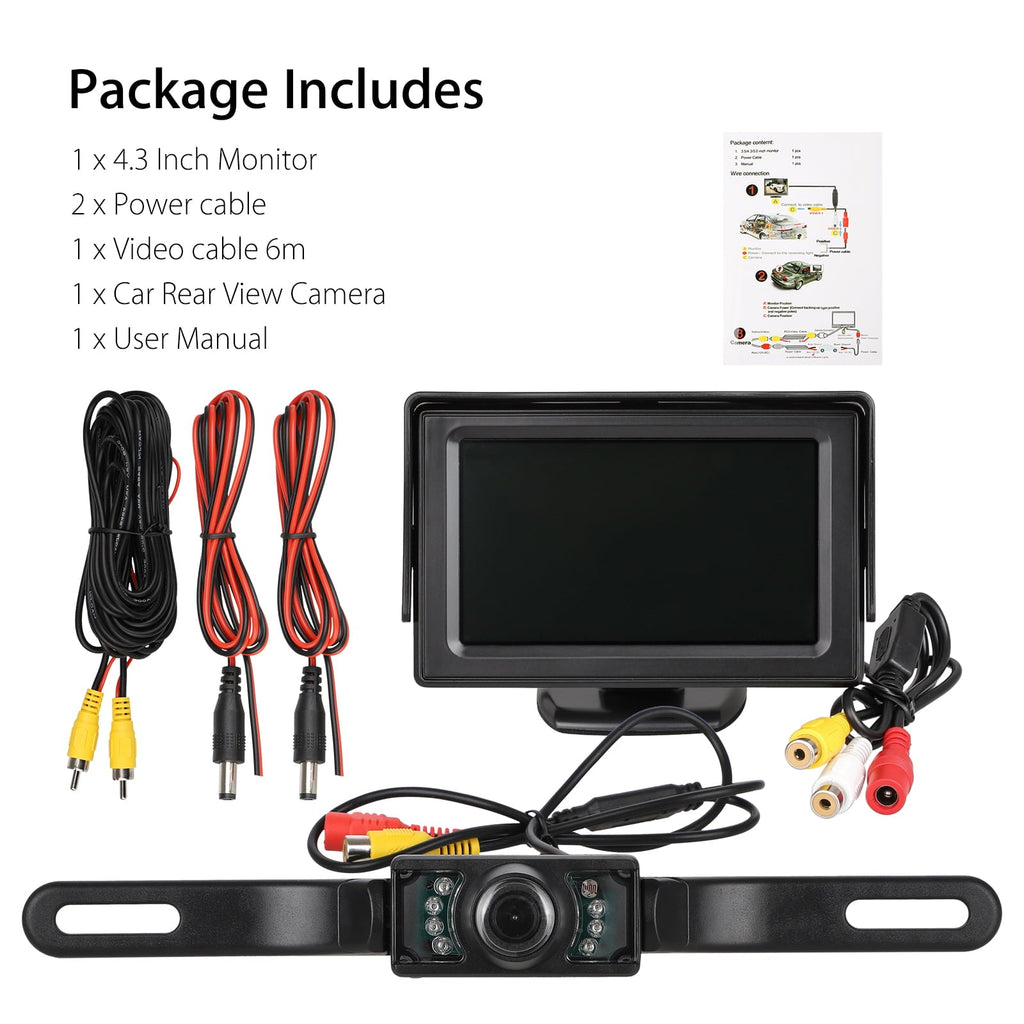 EEEkit Backup Camera and Monitor Kit, Waterproof HD Night Vision Reverse Cam with 7 IR LED Lights, 4.3" Display Monitor for Car, Universal for Vehicle, SUV, Van, Camper