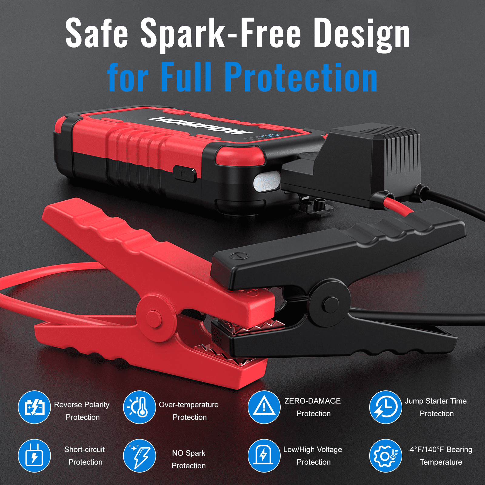 Car Jump Starter, HOMPOW 2000A Peak 18000mAh Lithium Jump Starter Battery Pack for up to 8L Gas or 6L Diesel Engine, Safe 12V Portable Battery Starter Power Pack with LED Screen & LED Light