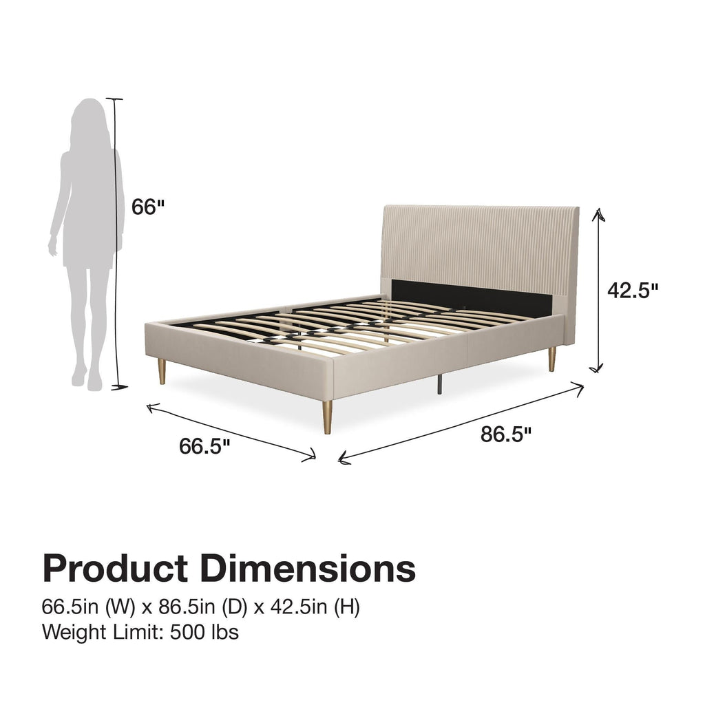 Mr. Kate Daphne Upholstered Bed with Headboard and Modern Platform Frame, Queen, Ivory Velvet