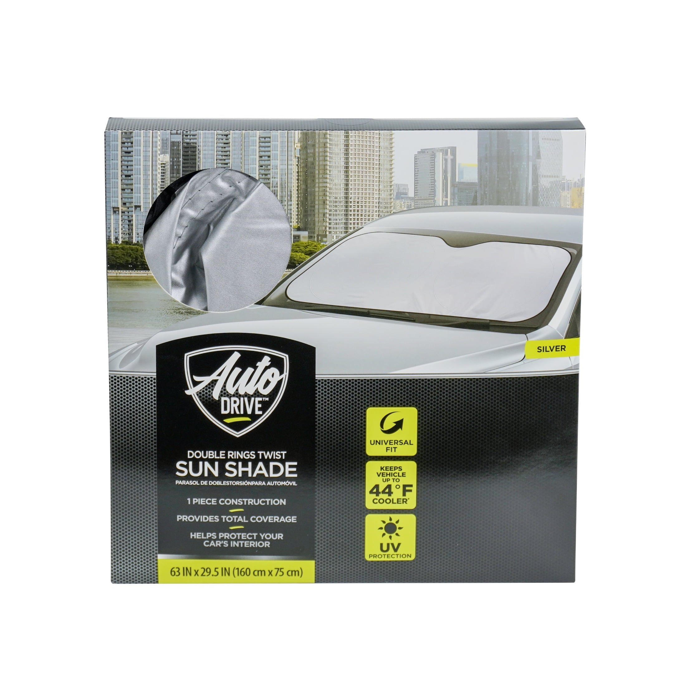 Auto Drive Double Rings Windshield AD22D-83 Twist Sun Shade 1 Pack, 63"x29.5"