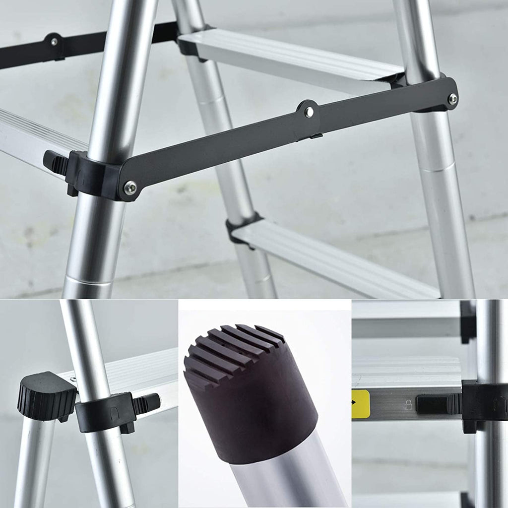Thicken Aluminum Extension Step Ladder Folding Telescopic Ladder Telescoping Ladders 1.7M - 2M, Extra Wide Steps and Anti-Slip feet Ladder (5+6 Step)