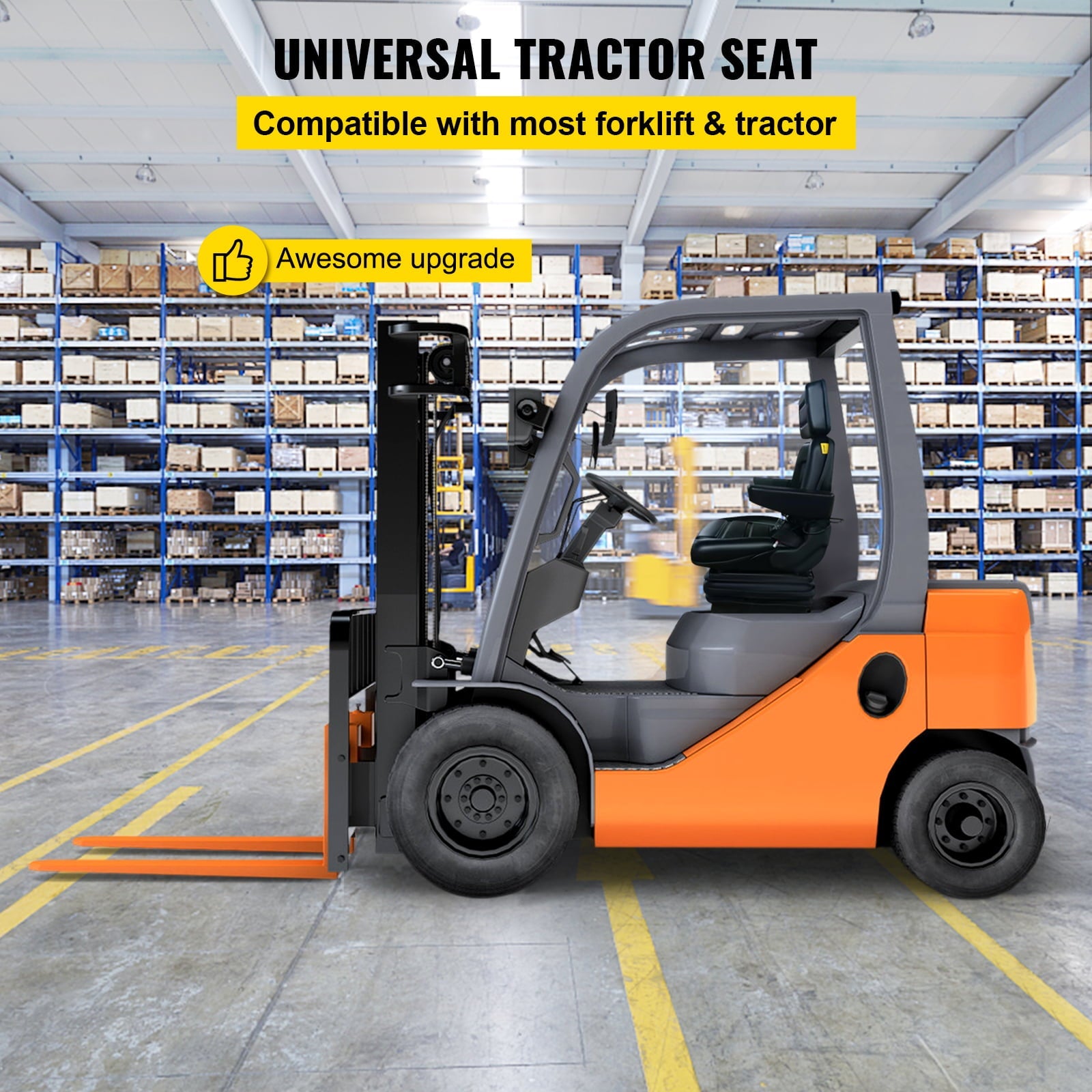 VEVOR Suspension Seat With Safety Switch Adjustable Forklift Seat Replacement Back Fork Lift Seats for Tractor & Forklift Suspension Tractor Seats and Backhoe Seat with Seat Belt