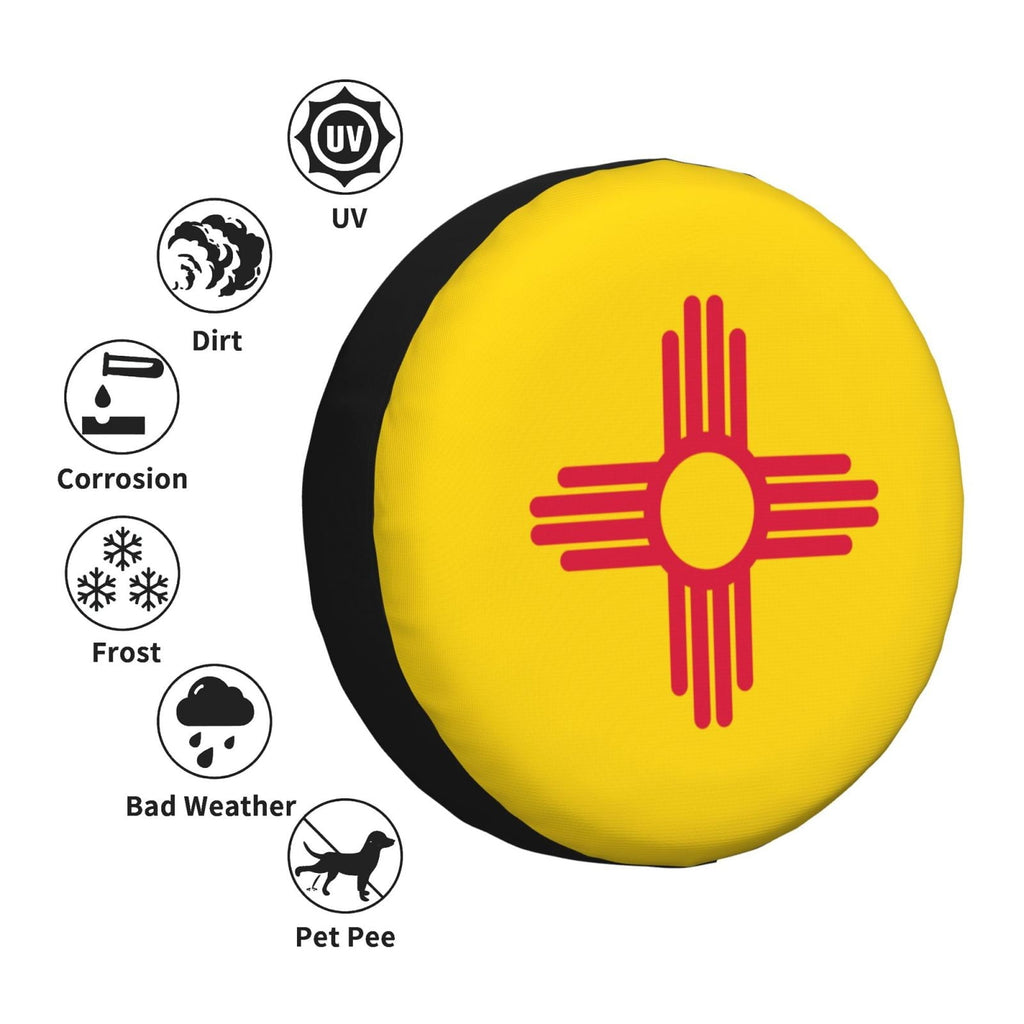 DouZhe Waterproof Spare Tire Cover, New Mexico State Flag Seal Prints Adjustable Wheel Covers Fit for Jeep Trailer RV SUV Car, 14 inch