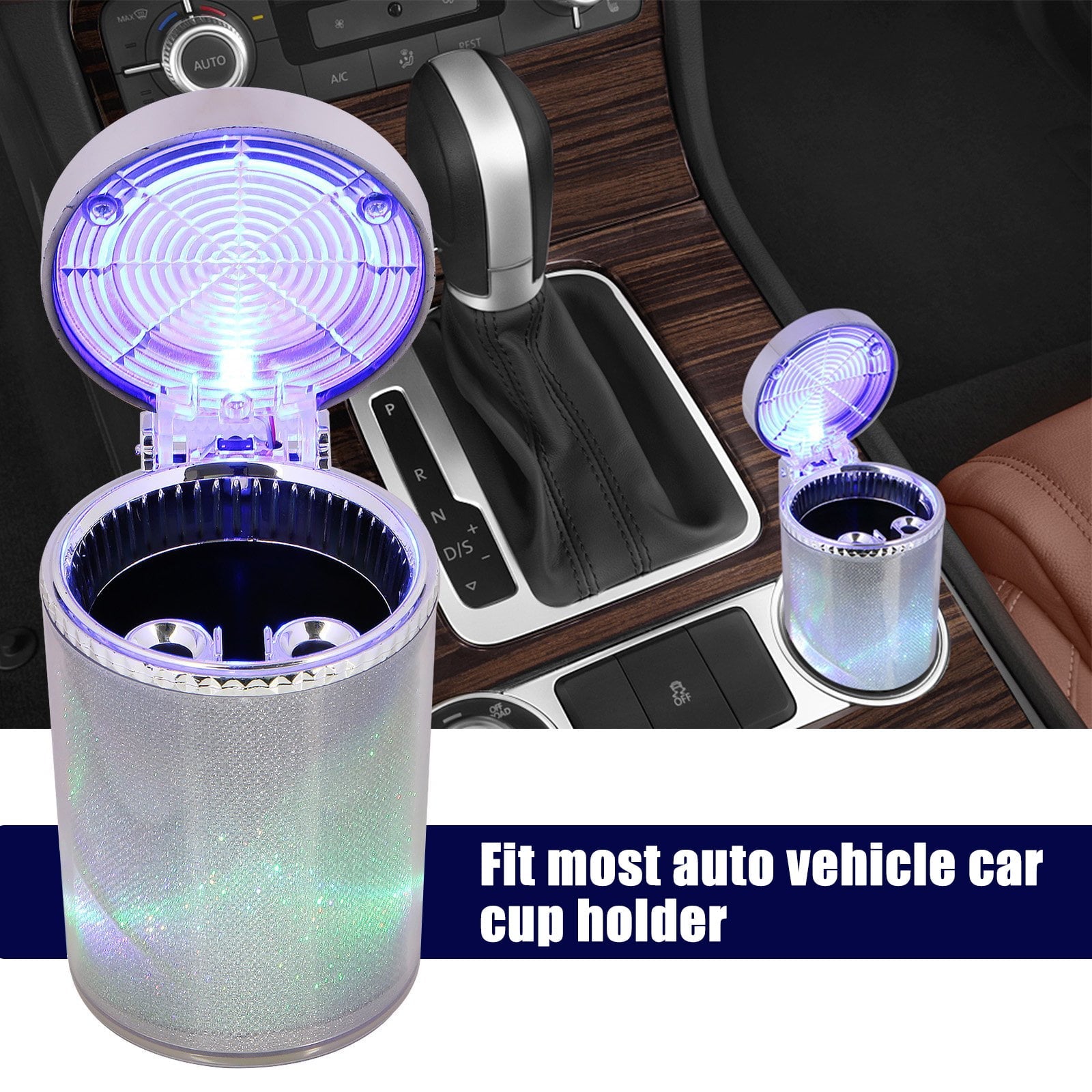 Car LED Light Ashtray, EEEkit Portable Car Ashtray with Lid, Stand Cylinder Smokeless Ash Tray, Mini Car Trash Can Auto Ashtray for Universal Cup Holder