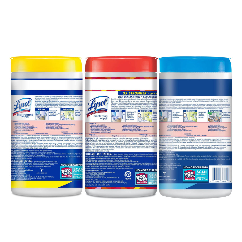 Lysol Disinfectant Wipes Bundle, Multi-Surface Antibacterial Cleaning Wipes, contains 1 Lemon (80ct) 1 Crisp Linen (80ct) & 1 Mango & Hibiscus (80ct)