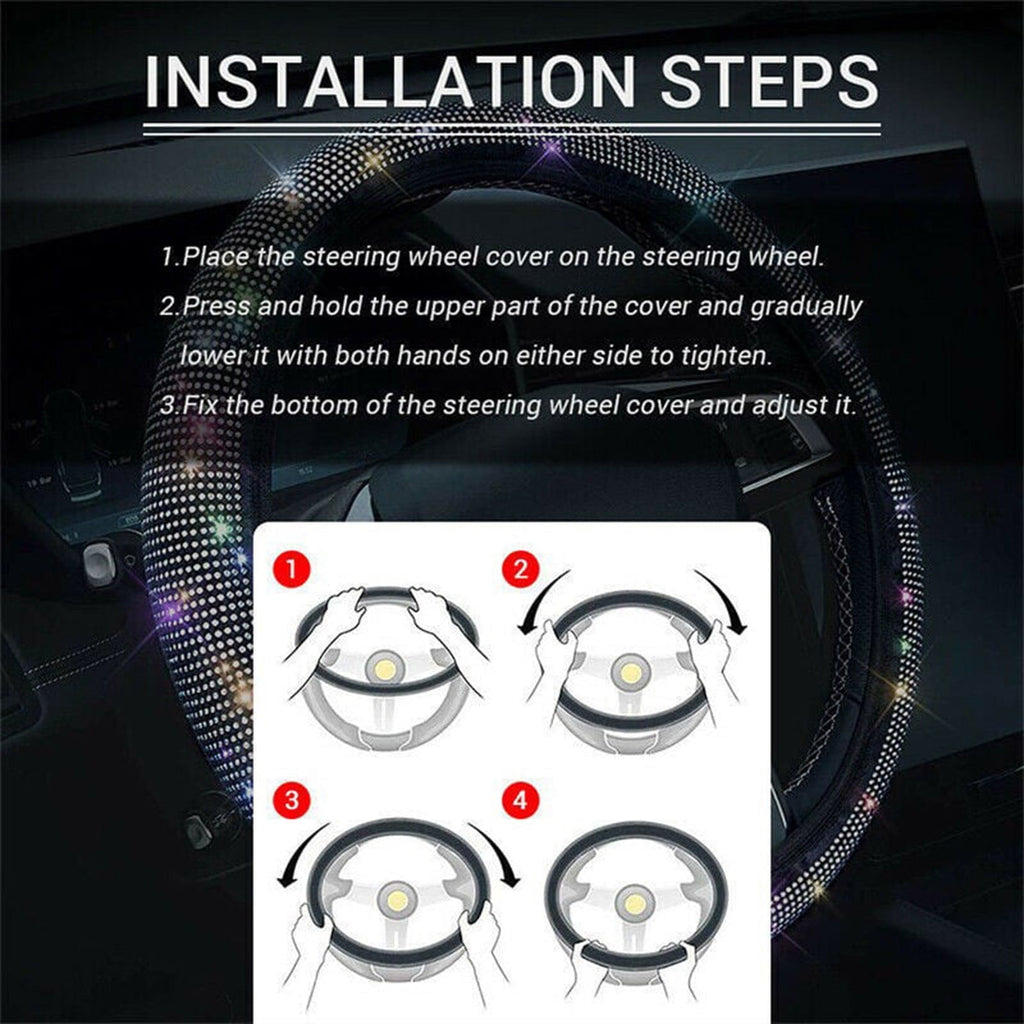 Crystal Bling Rhinestone Car Steering Wheel Cover Universal Fit 37 38cm Car SUV