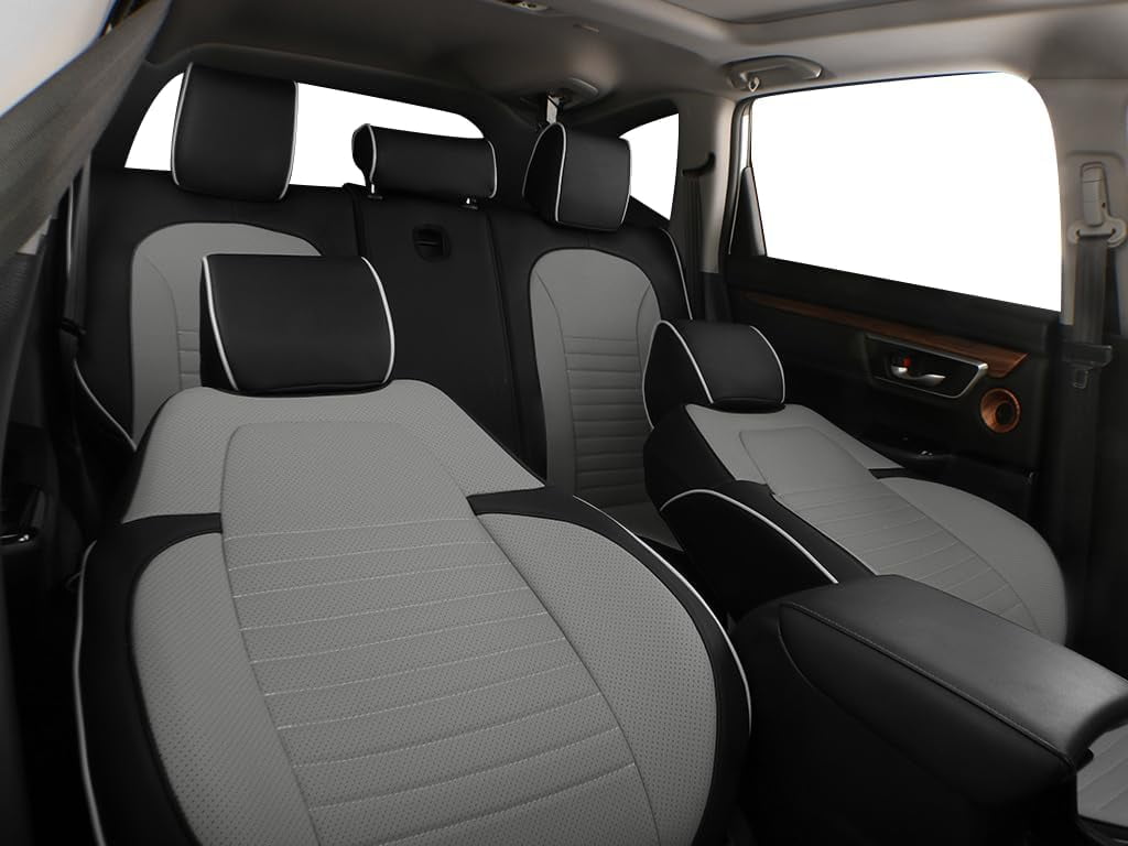 EKR Custom Fit CRV Seat Covers for Honda CRV 2023 2024-Breathable Leather Auto Seat Covers (Full Set,Black/Gray)