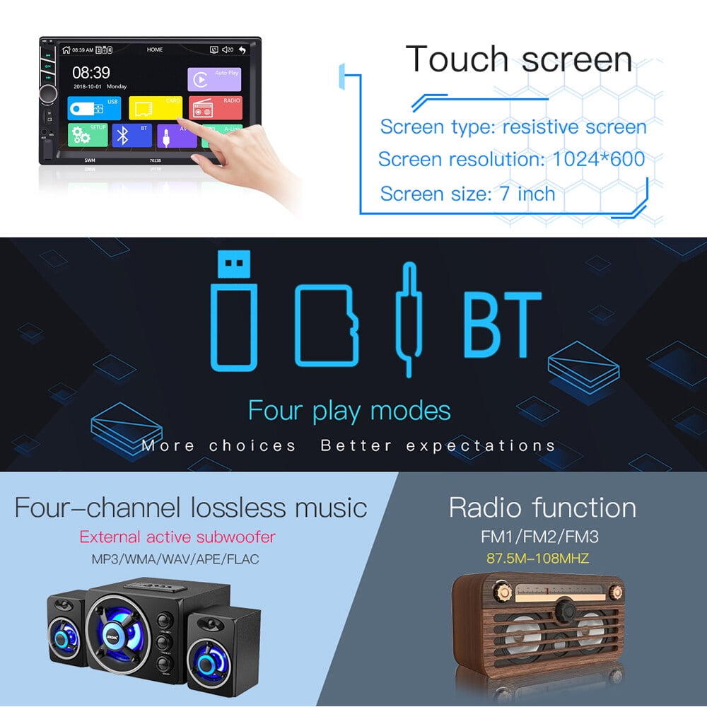 Roinvou Double DIN Car Stereo Compatible with Apple Carplay Android Auto, 7inch Touch Screen Bluetooth Car Radio Support Mirror Link, Backup Camera, Remote Control, USB/FM/TF/AUX