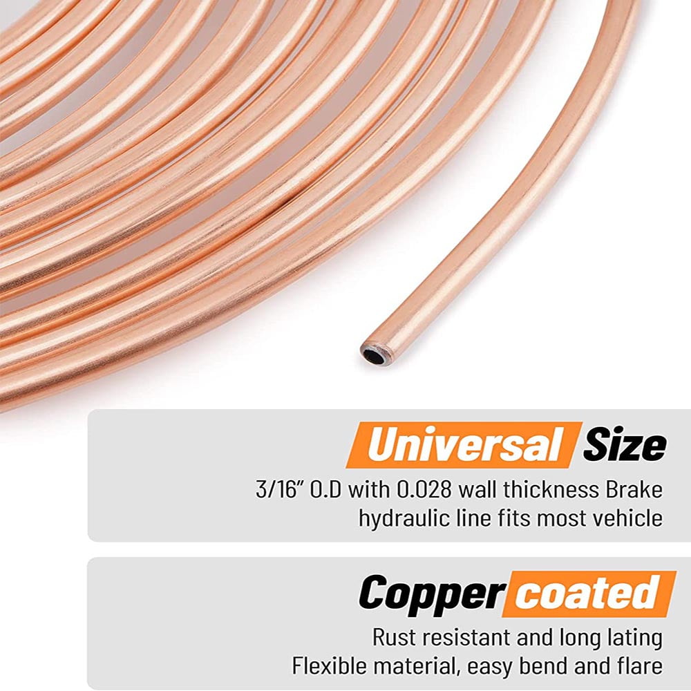 25ft of 3/16 Brake Line Kit,  Copper Coated with Double & Single Flaring Tool Set