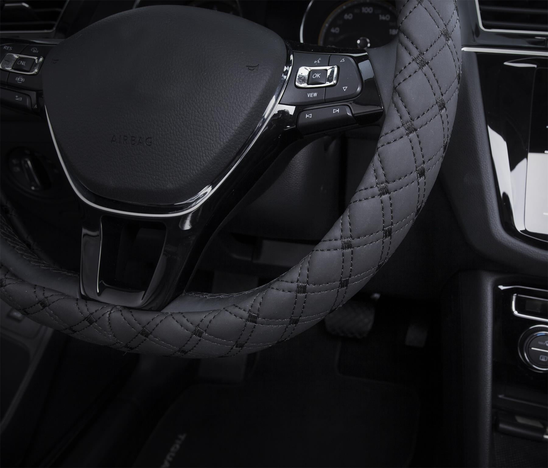 Auto Drive 1PC Car Steering Wheel Cover Diamond Quilt Black - Universal Fit