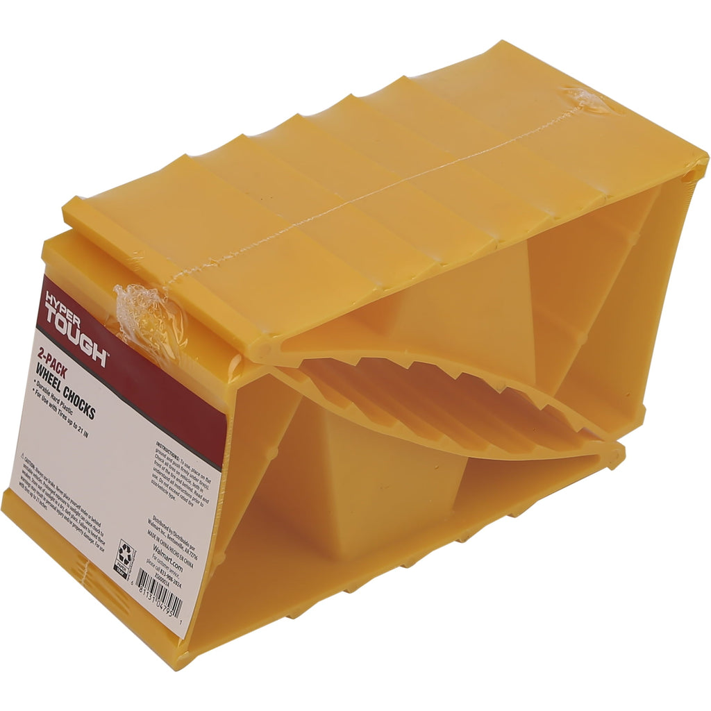 Hyper Tough Small Wheel Chock Pack of 2, Heavy Duty, Yellow, Rugged Plastic