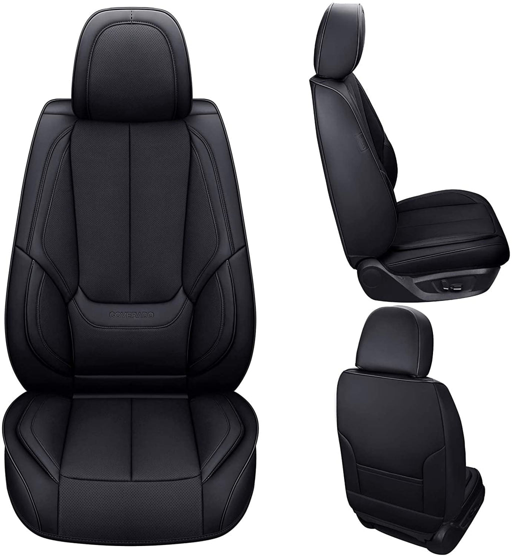 Coverado Front Seat Covers 6 Pieces, Waterproof Nappa Leather Car Seat Protectors Auto Interior, Universal Fit for Most Sedans SUV Pick-up Truck, Black