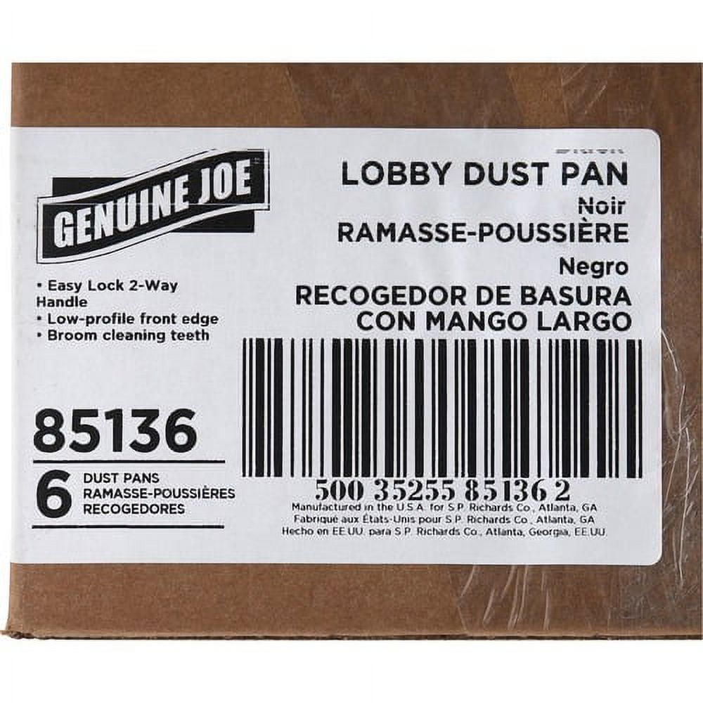 Genuine Joe Lobby Dust Pan 12" Wide - 30" Handle - Plastic - Black - 1 Each
