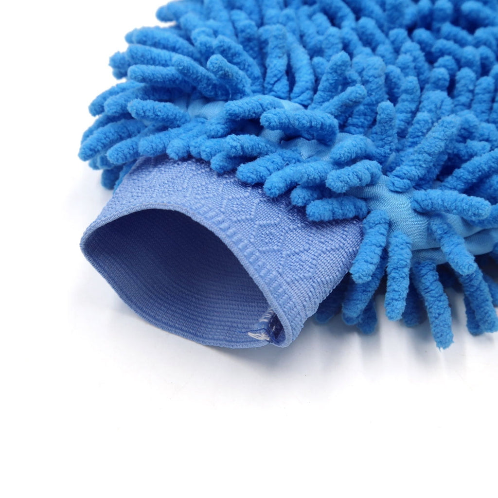 Unique Bargains 2pcs Universal Blue Chenille Washing Cleaning Gloves Mitten for Home Car Vehicle