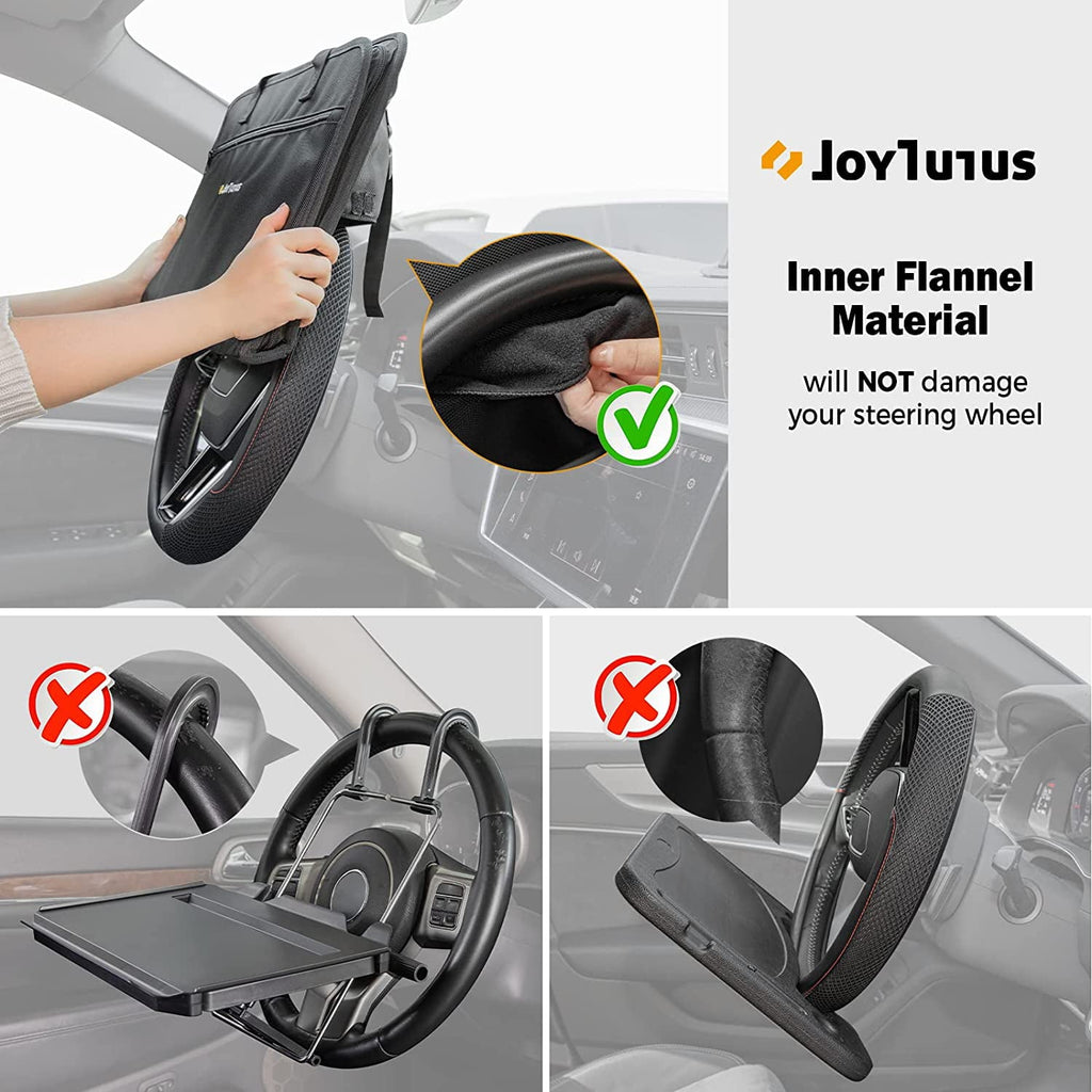 JOYTUTUS 3 in 1 Steering Wheel Eating Tray(16.34''*11.8''), Car Back Seat Laptop Desk, Multifunctional Car Office Bag, Foldable Car Backseat Tray Table for Working, Writing, Eating, Traveling,Black