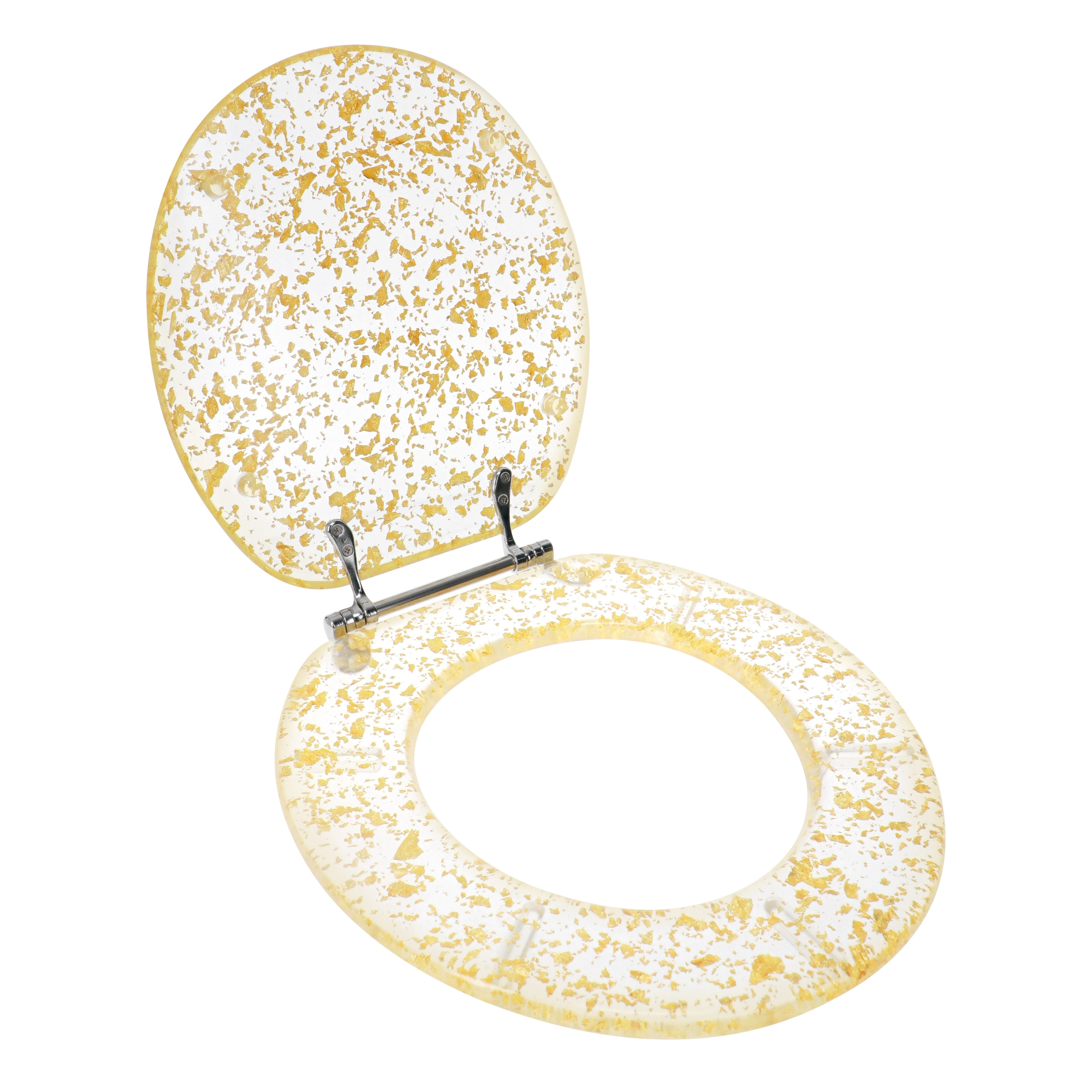 Ginsey Round Resin Decorative Toilet Seat with Chrome Hinges, Gold Foil