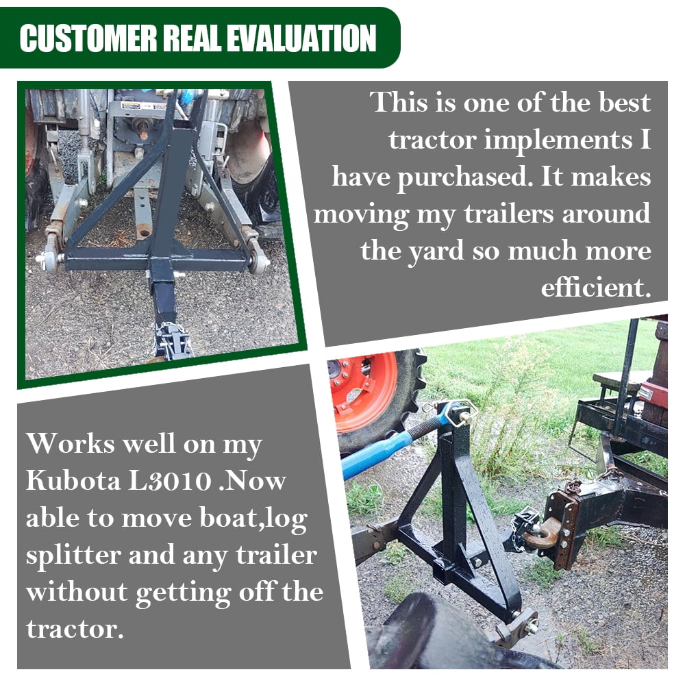 Kojem 3 Point 2" Receiver Trailer Hitch Category 1 Tractor Tow Draw Bar Adapter Pull Stabilizer for BX Kubota John Deere