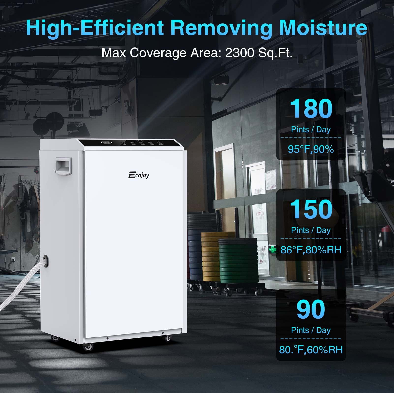 Rocita Dehumidifiers for Basements with Drain Hose, 180 Pints Commercial Dehumidifiers with 2.11 Gal. Water Tank Space Up to 2300 Sq Ft