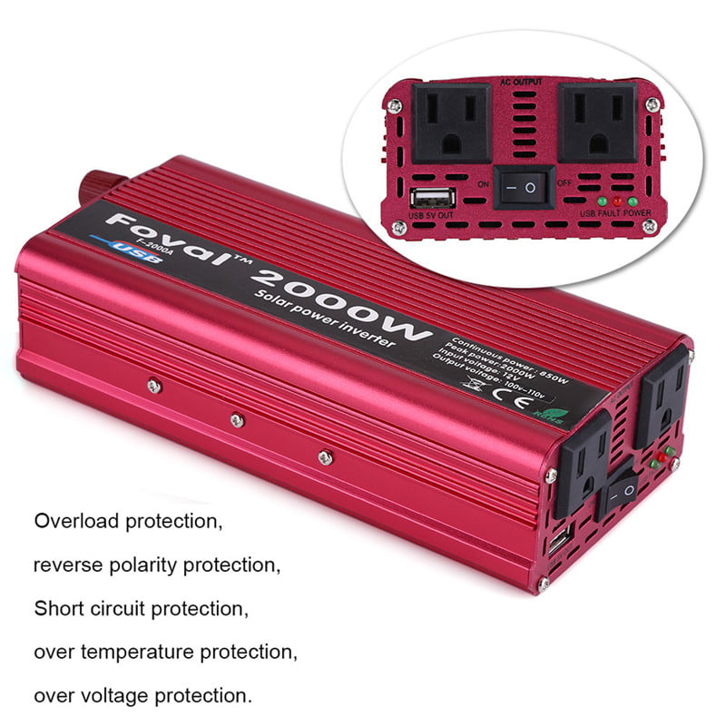 Power Inverter,2000W DC 12V to AC 110V Power Inverter Converter W/ Dual Outlets for Home Car Outdoor Use
