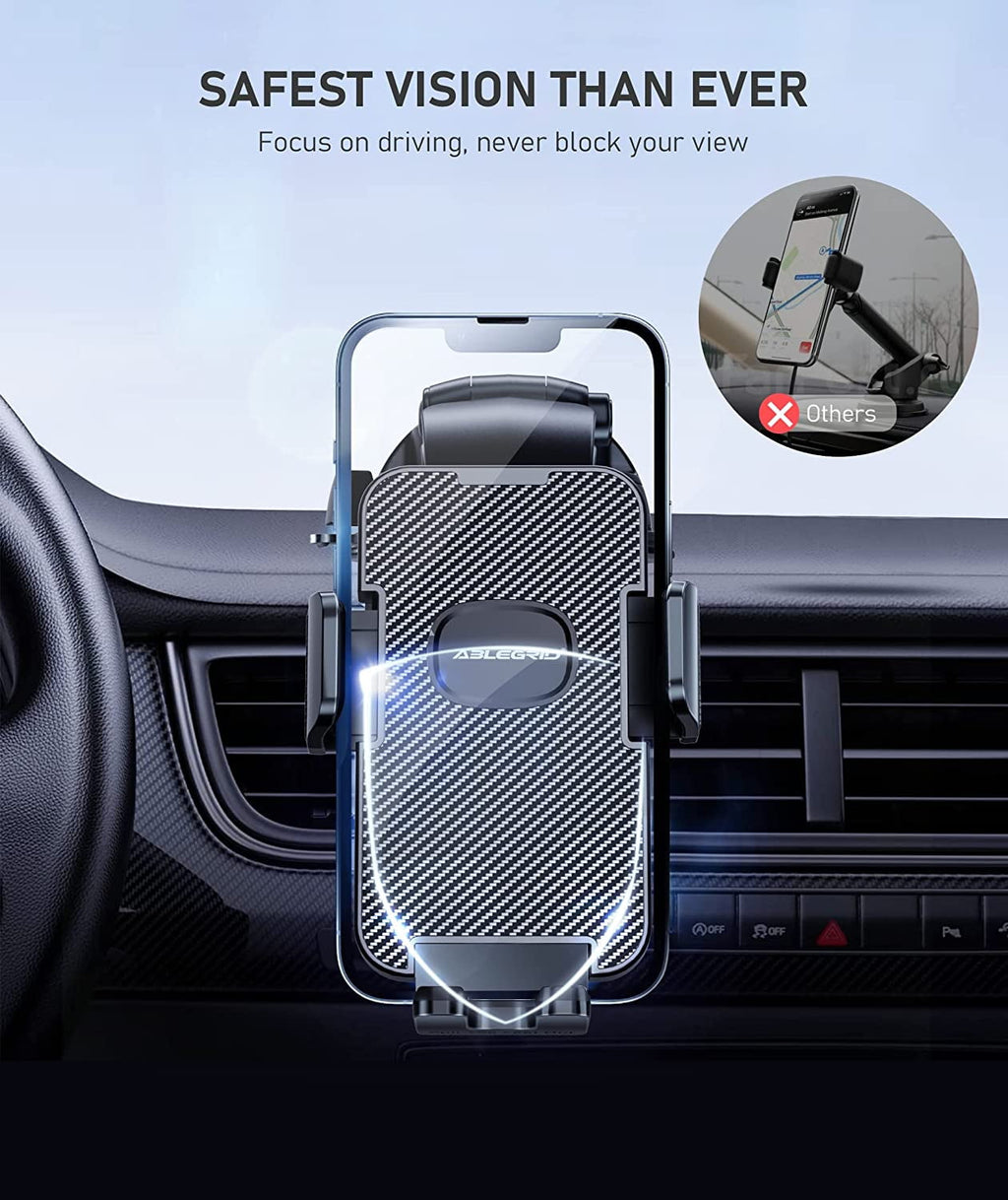 ABLEGRID Car Phone Mount, [Bumpy Roads Friendly] Powerful Suction Cup Phone Holder for Car Dashboard Windshield Air Vent Hands Free Clip Cell Phone Holder Compatible with All Mobile Phones