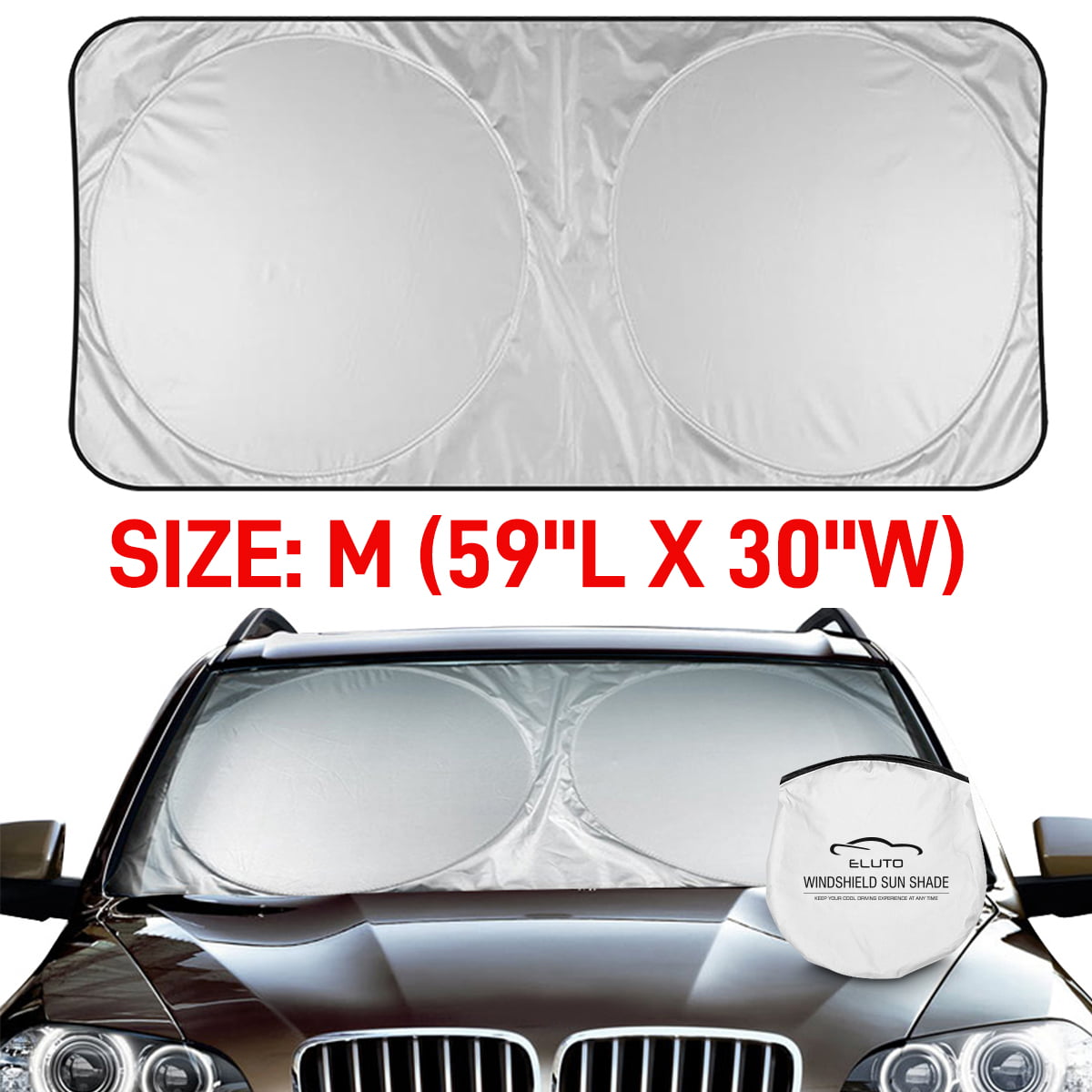 Foldable Car Windshield Sun Shade, Auto Sun Visor for UV Rays and Sun Heat Protection, Car Interior Accessories for Most Sedans SUV Truck, M Size - 59"L x 30"W