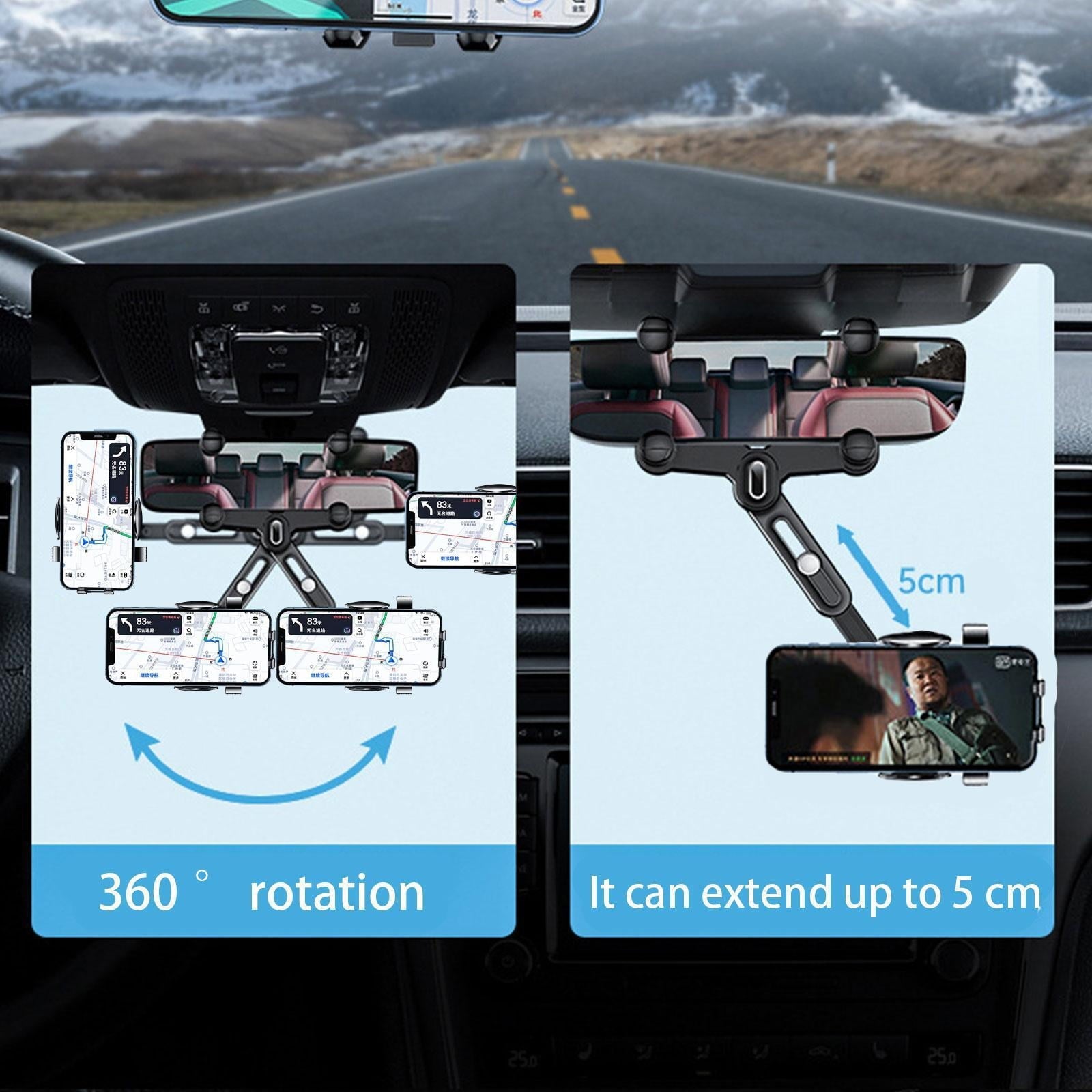 RIWPKFH Car Rearview Mirror Phone Holder Adjustable Phone Holder Mount for Mobile Phone GPS Support Stand Car Gadget Accessories