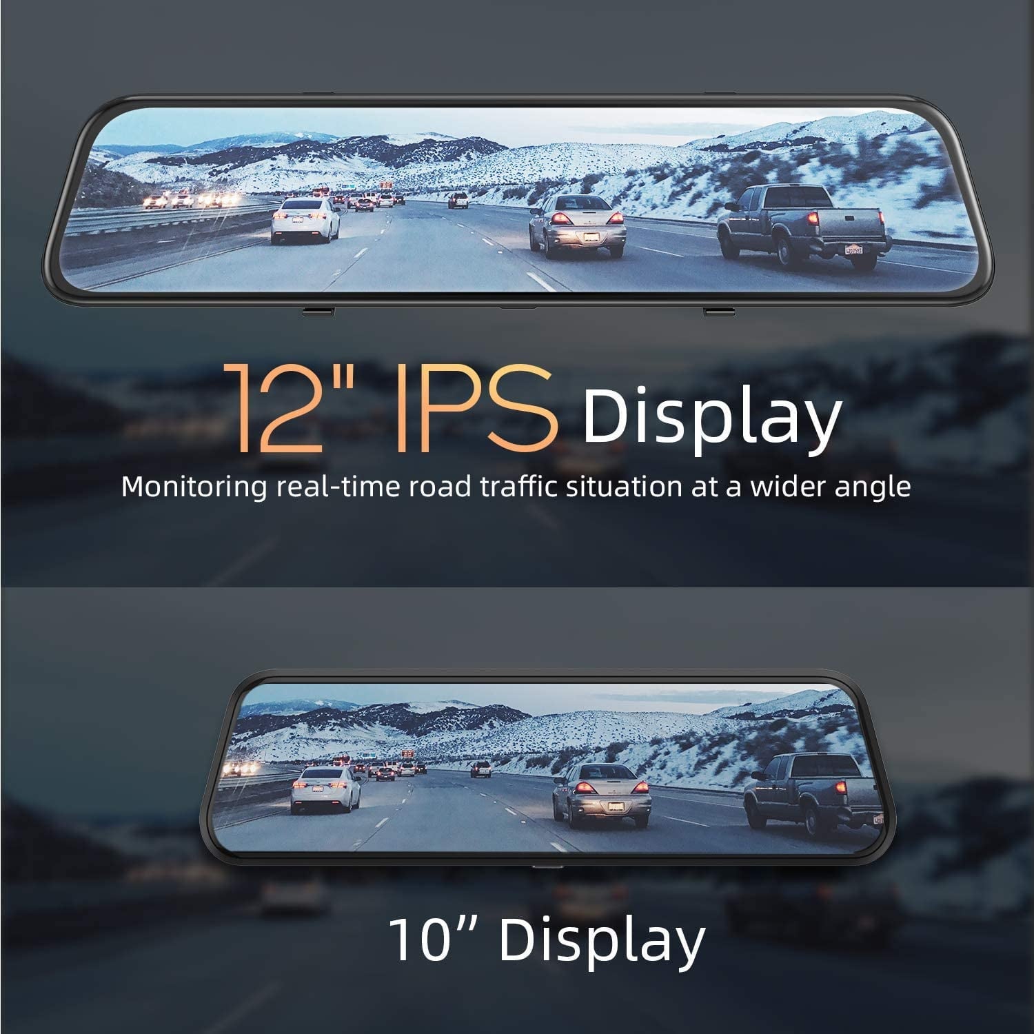 4K 12" Mirror Dash Cam - Vantop H612T Front & Rear View Dual Dash Camera, IPS Touch Screen, Voice Control Cars Mirror Camera W/Night Vision Parking Monitor