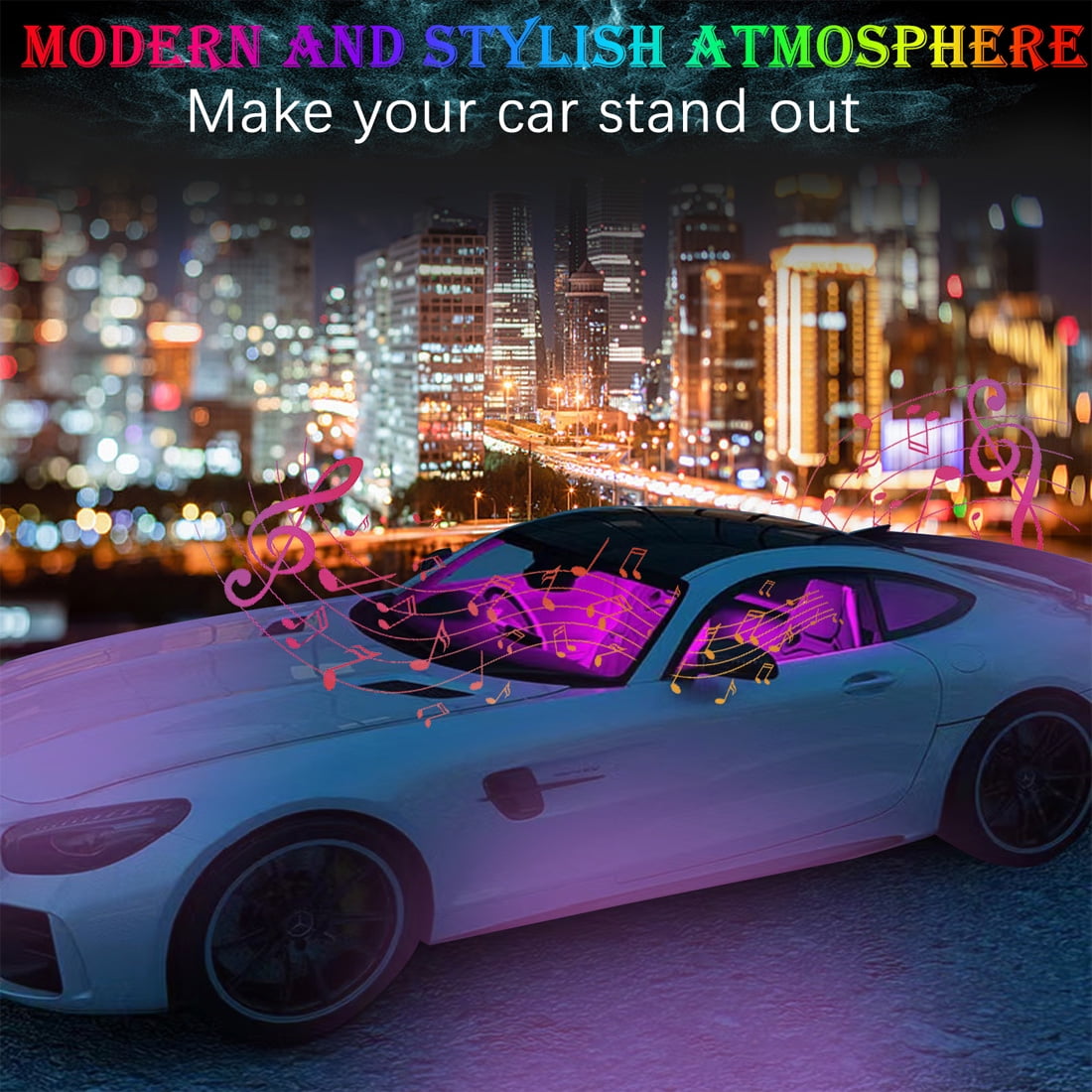 HXXF Interior Car Lights Car Accessories Car Led Lights APP Control with Remote Music Sync Color Change RGB Under Dash Car Lighting with USB Car Charger (RGB)