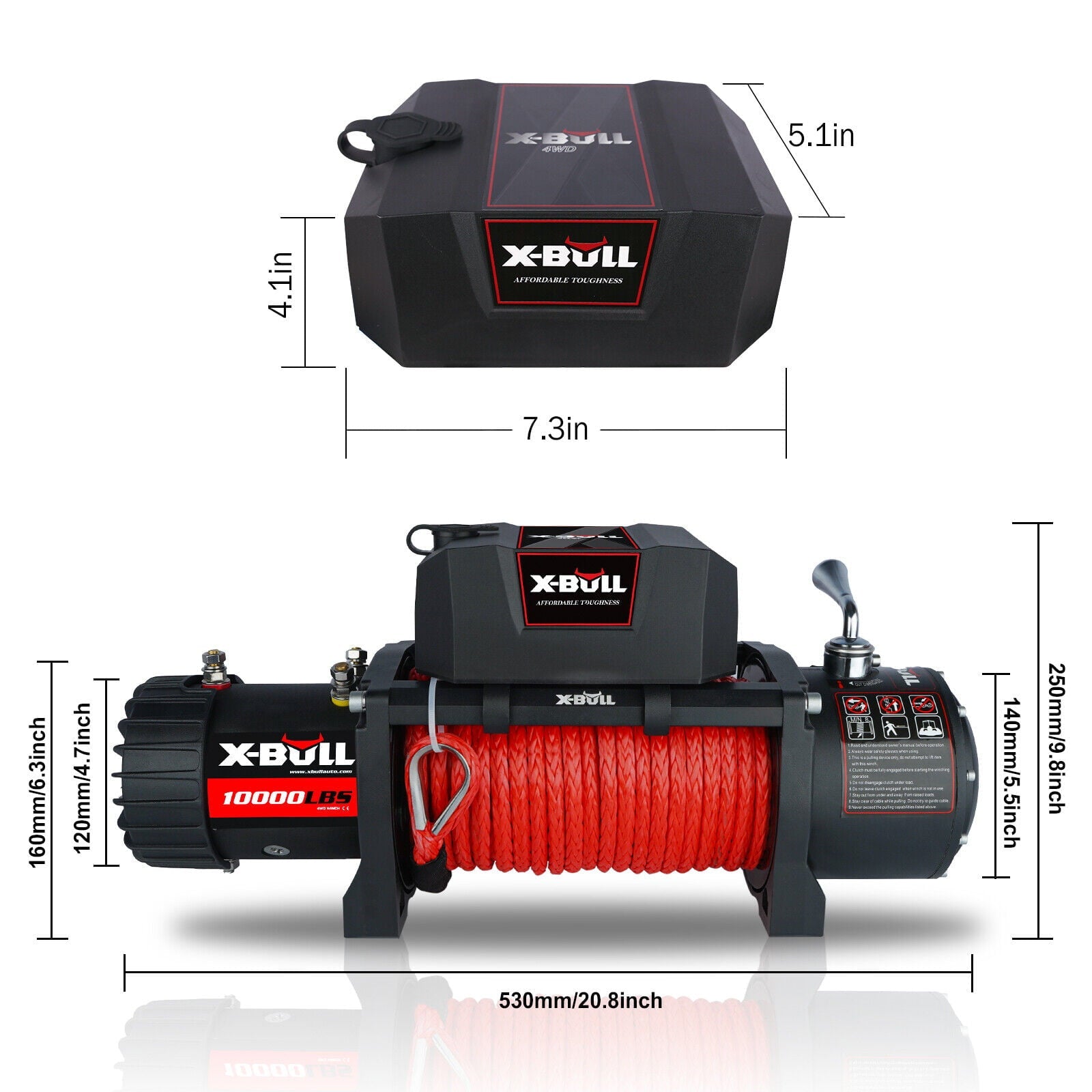 X-BULL 10000lb Winch Load Capacity Electric Winch Kit 12V Synthetic Rope Waterproof Electric Winch with Hawse Fairlead with Wireless Handheld Remote and Corded Control Recovery