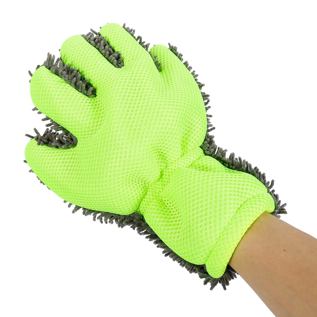 Unique Bargains Green Gray Car Wash Mitt Microfiber Five Finger Glove Double Sided Dirt Washing Tool Absorbent