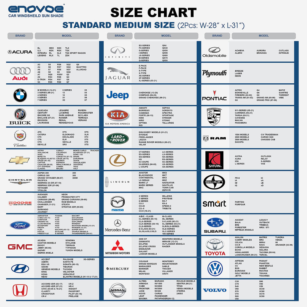 Enovoe Car Windshield Sunshade, Premium 230T, Heat Block, 31x28 in + Bonus Pouch