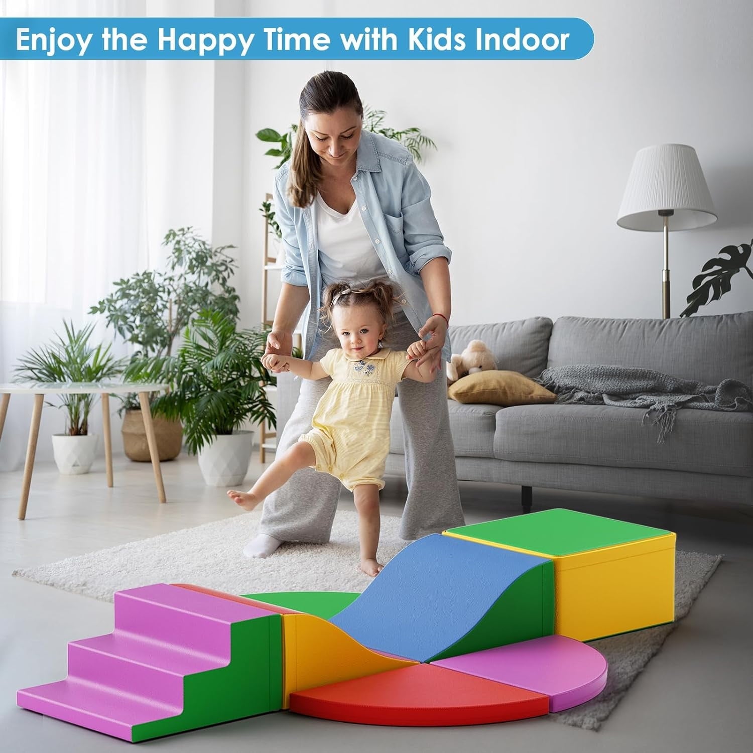 Foam Climbing Blocks for Toddlers, 9 Pieces Soft Play Climbing for Kids, Toddler Climbing Toys with Stair and Slide, Indoor Crawl and Climb Playset for Kids (Colorful)