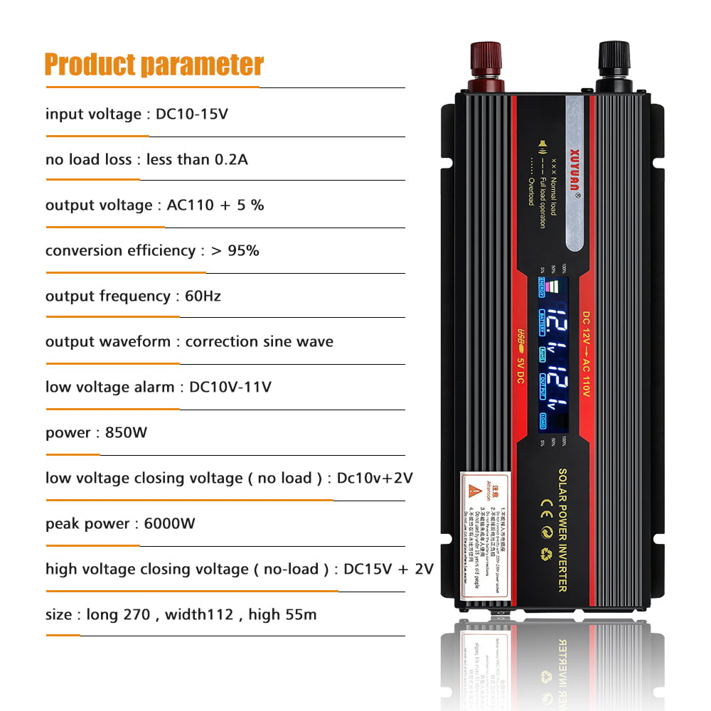 DFITO Power Inverter 6000W Modified Sine Wave Inverter DC 12V to AC 110V Car Converter for Car RV Truck Boat Travel Camping