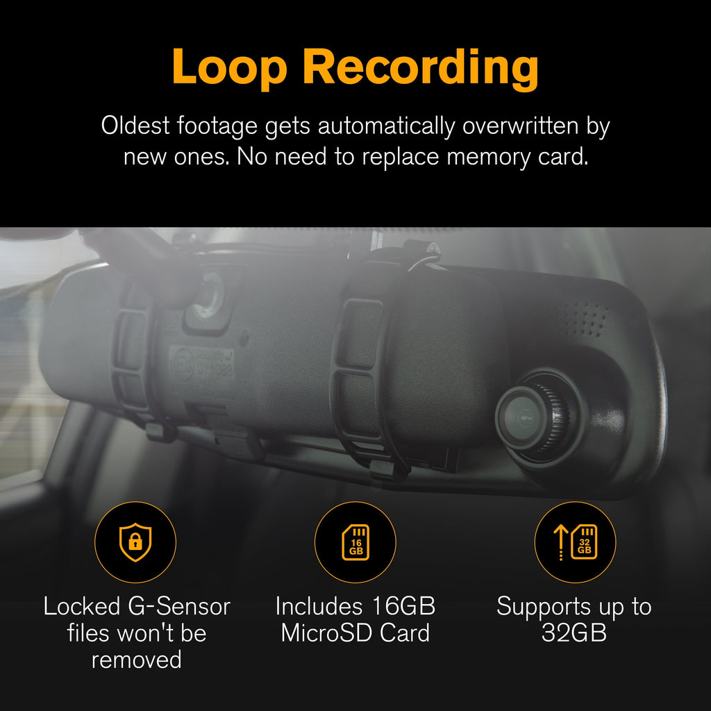 YADA 720P Mirror Roadcam, Add-on Rear View Mirror & HD Dash Cam 2-in-1, 2.4" LCD Monitor