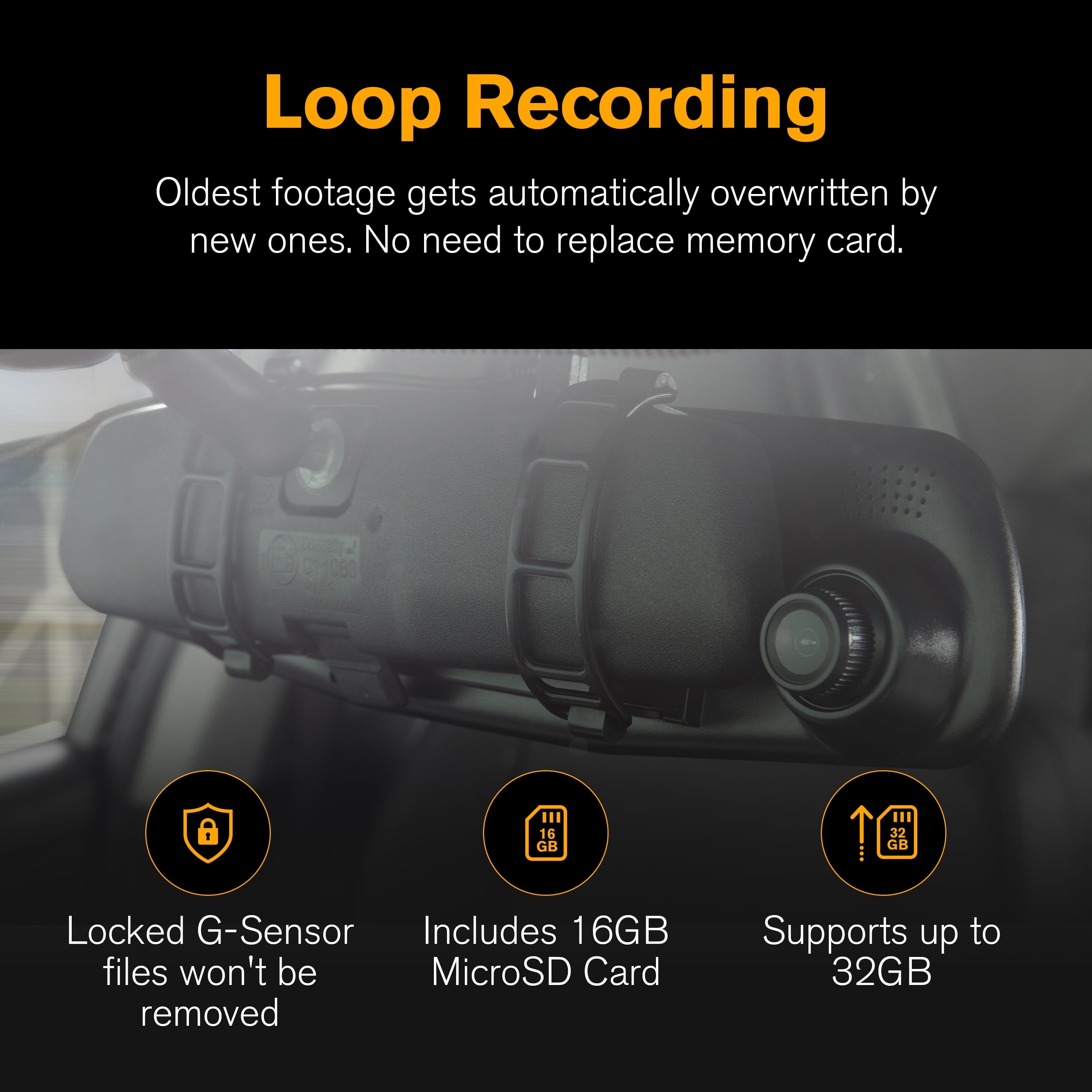 YADA 720P Mirror Roadcam, Add-on Rear View Mirror & HD Dash Cam 2-in-1, 2.4" LCD Monitor