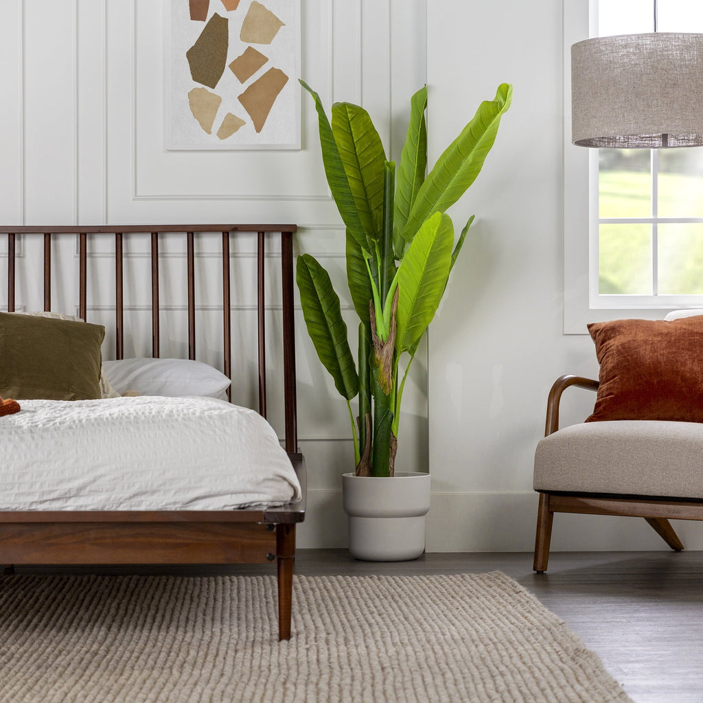 Walker Edison Modern Boho Queen Size Solid Wood Platform Bed, Walnut