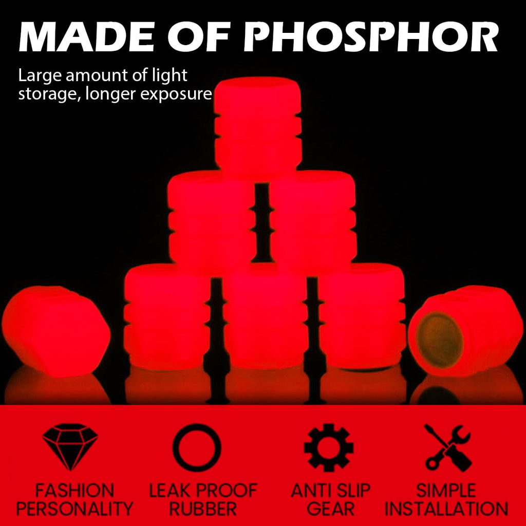 Glowing Tire Valve Stem Caps - Universal Tyre Valve Stem Caps with Light in Dark, Leakproof Seal (12pcs)