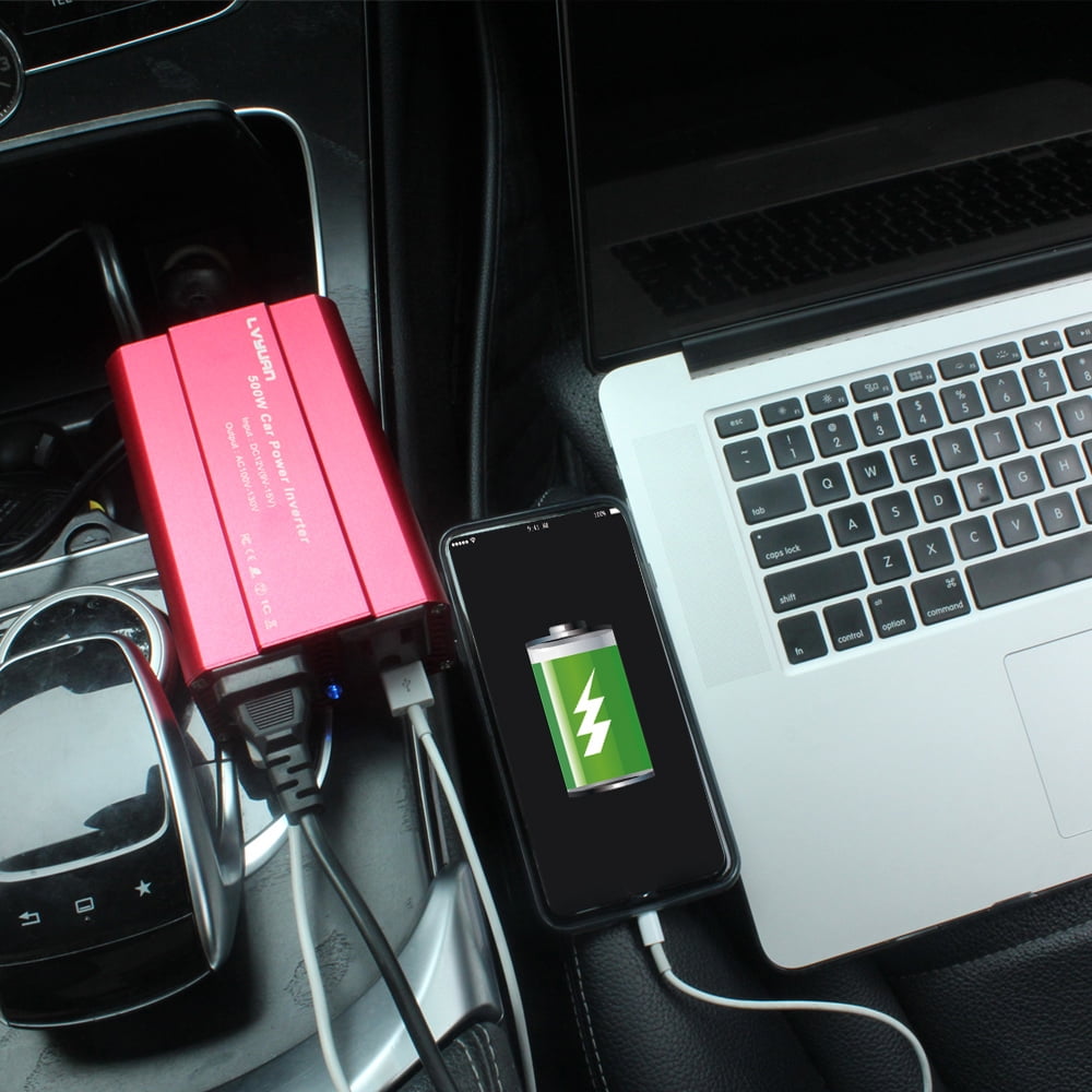 LVYUAN 500 Watts Power Inverter Converter DC 12V to AC 110V Car Inverter 2USB Car Adapter